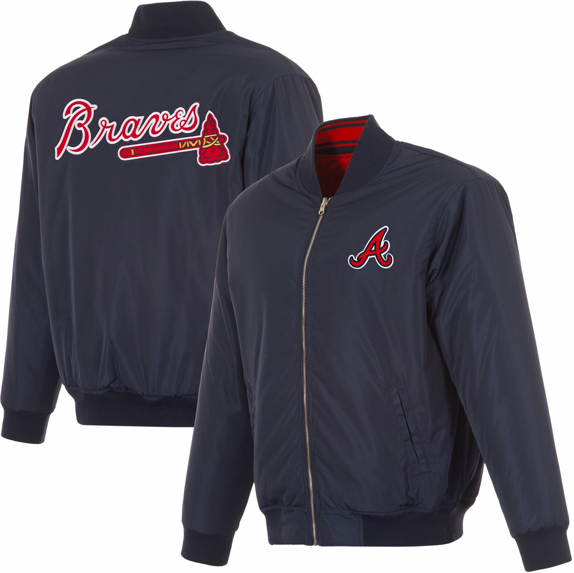 JH Design Men's Atlanta Braves Full-Zip Reversible Flight Navy Nylon Jacket