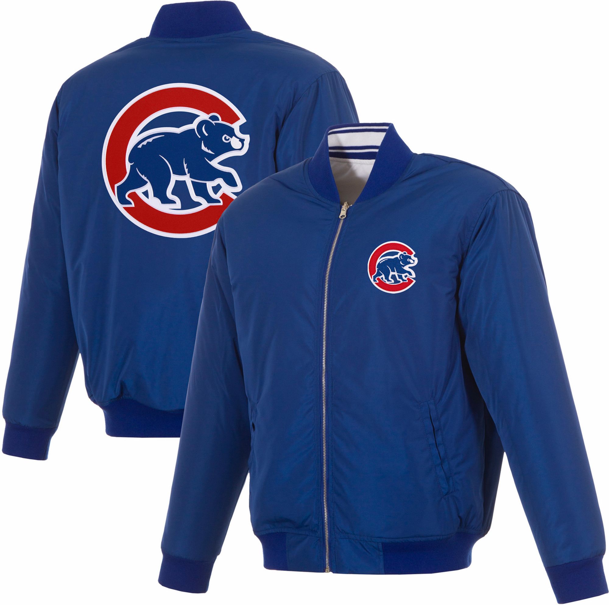 JH Design Men's Chicago Cubs Full-Zip Reversible Flight Royal Nylon Jacket