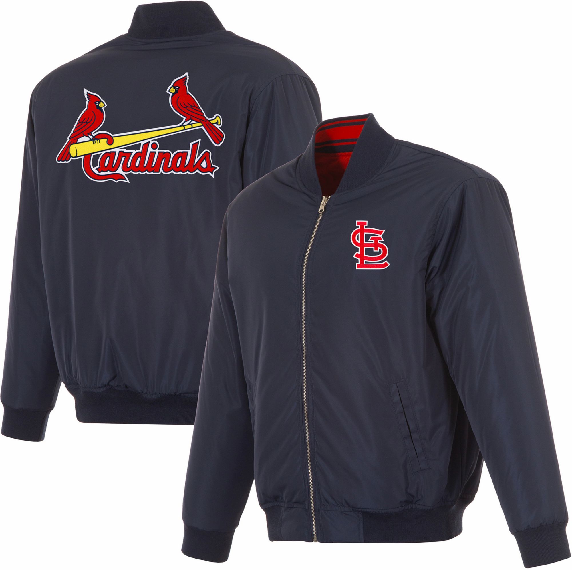 JH Design Men's St. Louis Cardinals Full-Zip Reversible Flight Navy Nylon Jacket