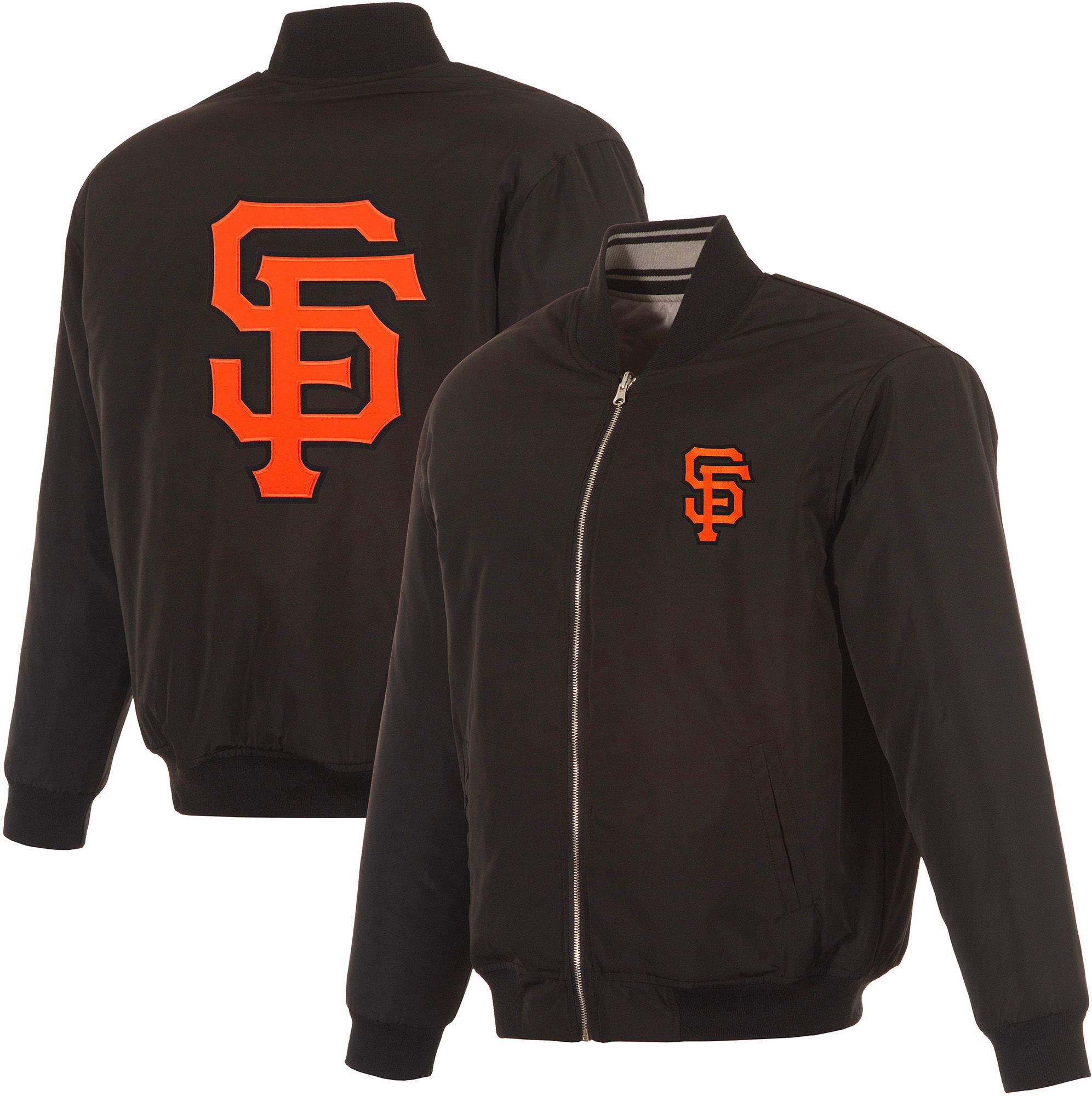 JH Design Men's San Francisco Giants Full-Zip Reversible Flight Black Nylon Jacket