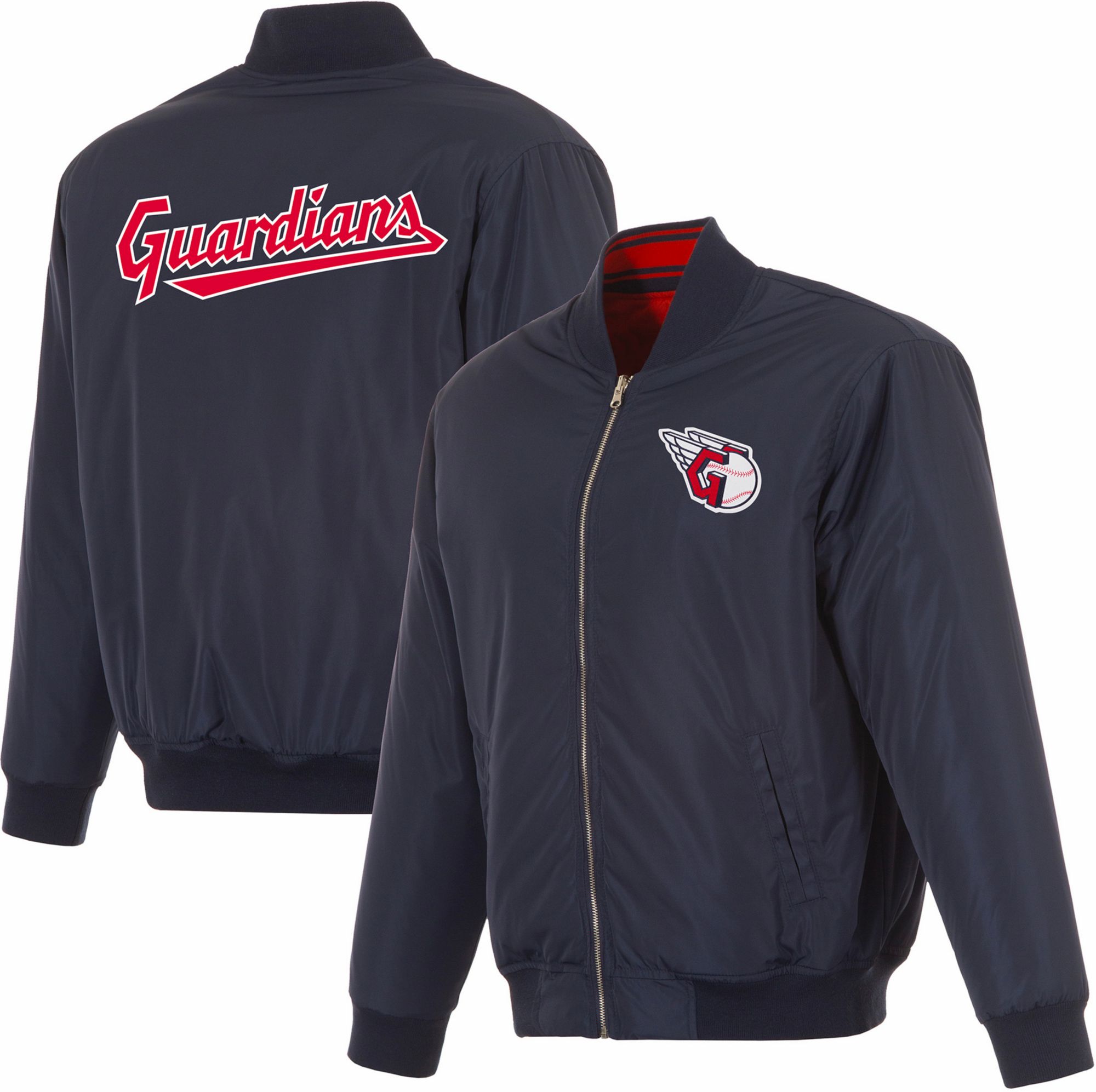 JH Design Men's Cleveland Guardians Full-Zip Reversible Flight Navy Nylon Jacket