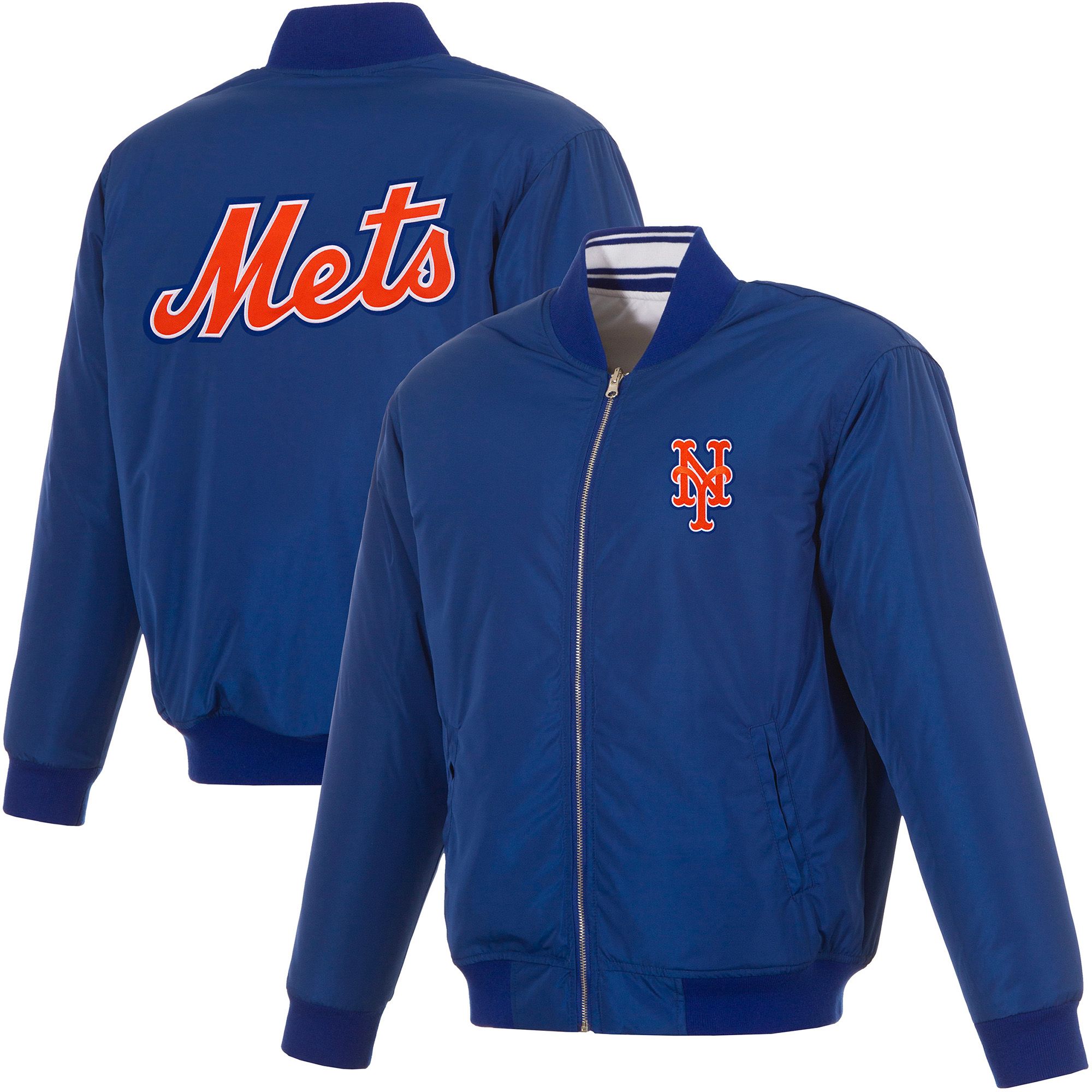 JH Design Men's New York Mets Full-Zip Reversible Flight Royal Nylon Jacket