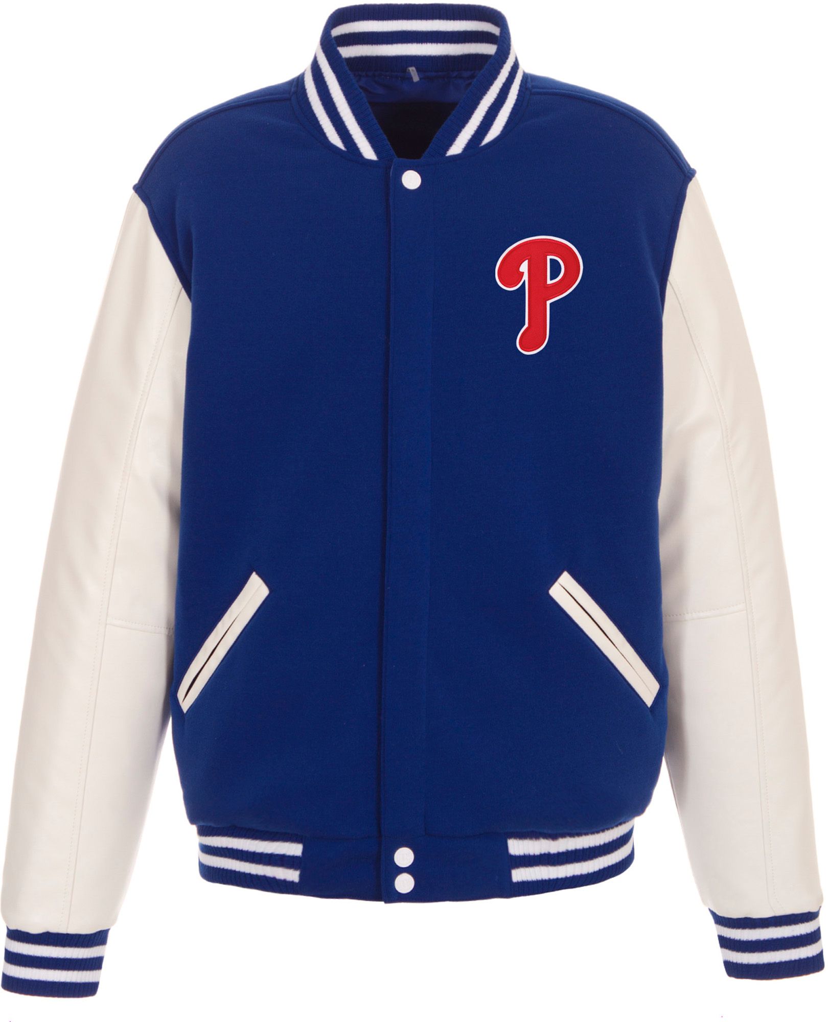 JH Design Men's Philadelphia Phillies Red Reversible  Varsity Jacket