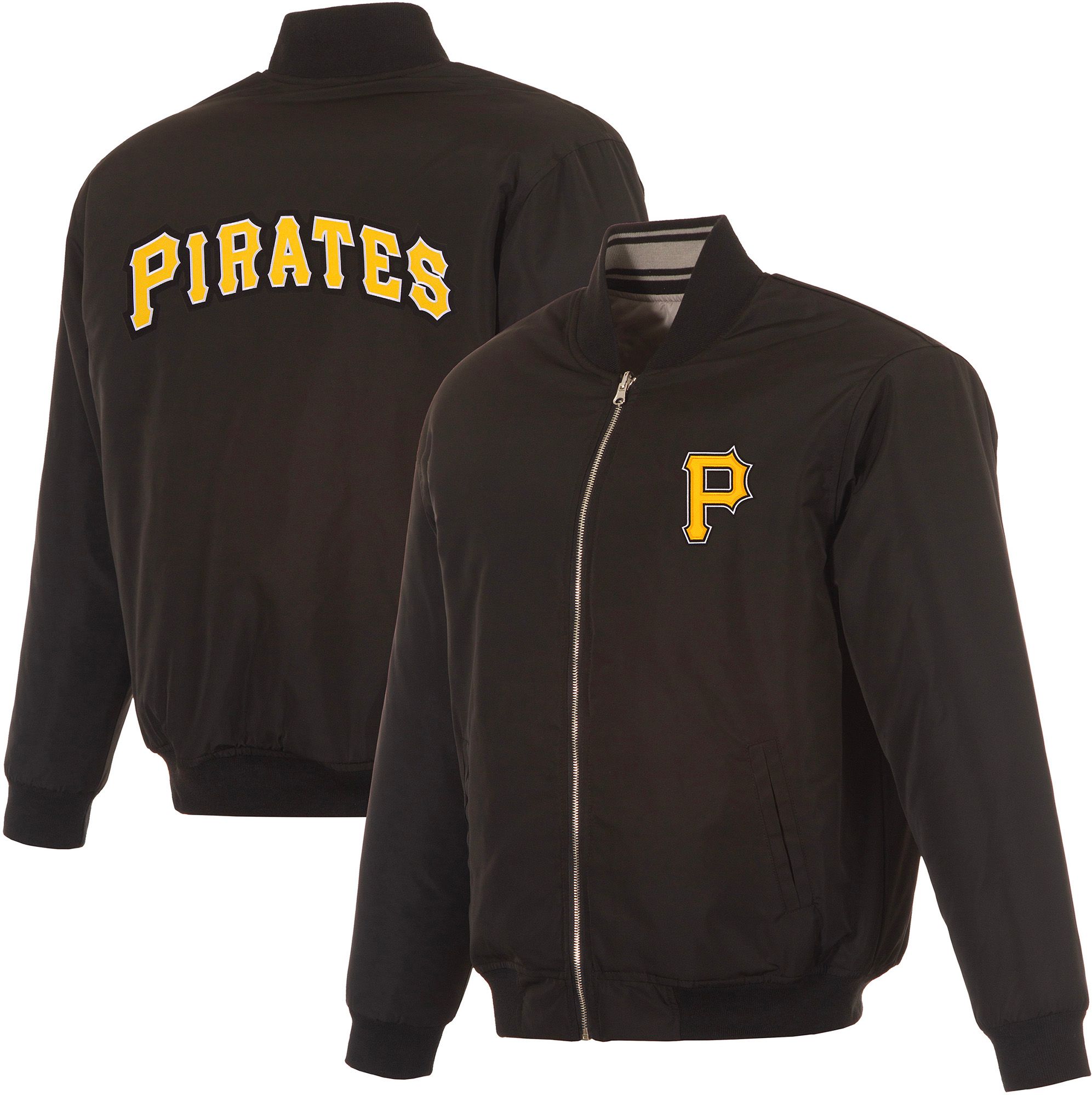 JH Design Men's Pittsburgh Pirates Full-Zip Reversible Flight Black Nylon Jacket