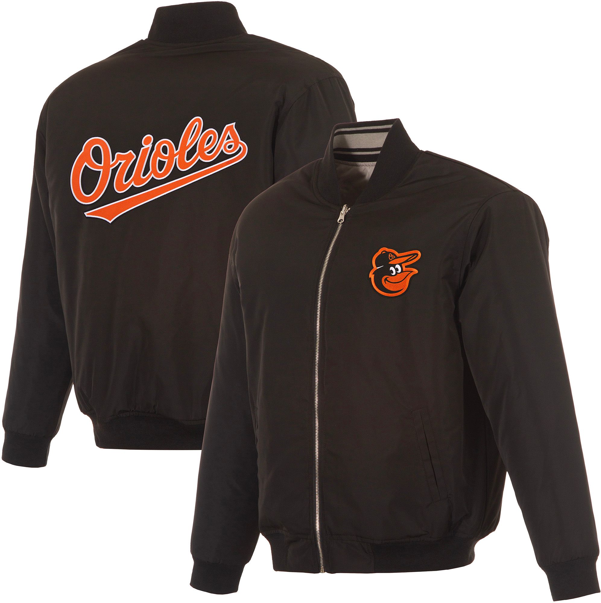 JH Design Men's Baltimore Orioles Full-Zip Reversible Flight Black Nylon Jacket
