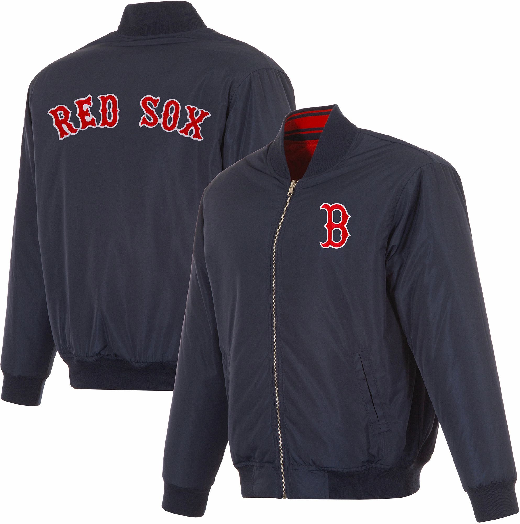 JH Design Men's Boston Red Sox Full-Zip Reversible Flight Navy Nylon Jacket