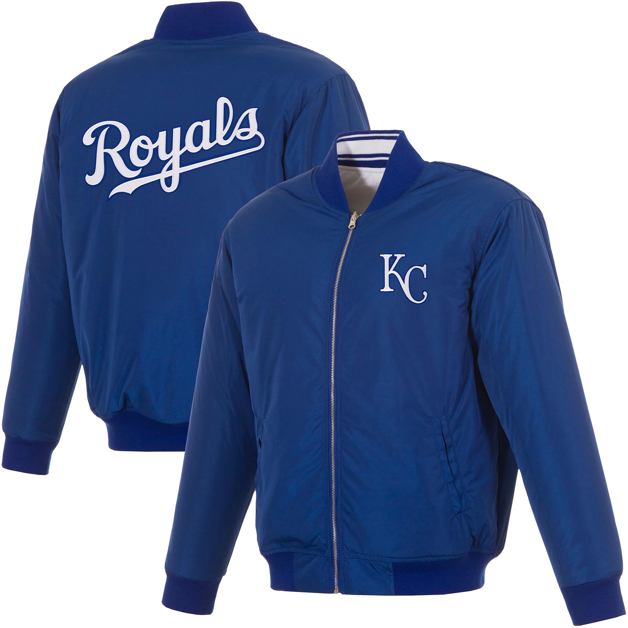 JH Design Men's Kansas City Royals Full-Zip Reversible Flight Royal Nylon Jacket
