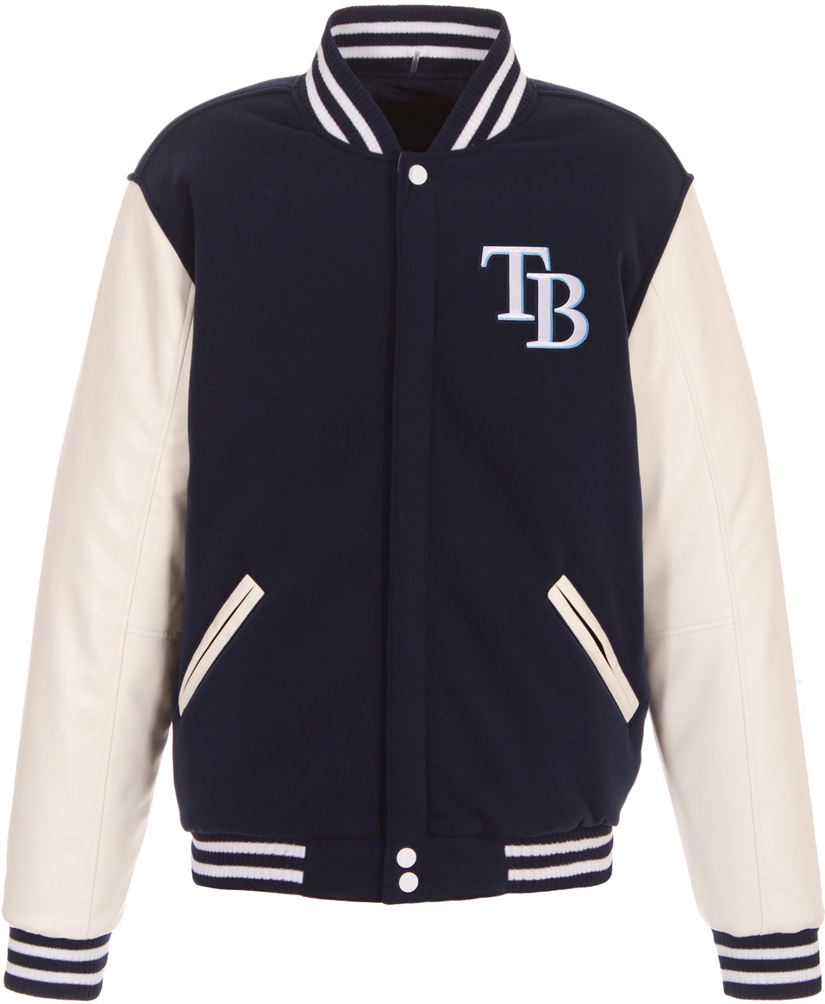 JH Design Men's Tampa Bay Rays Navy Reversible  Varsity Jacket