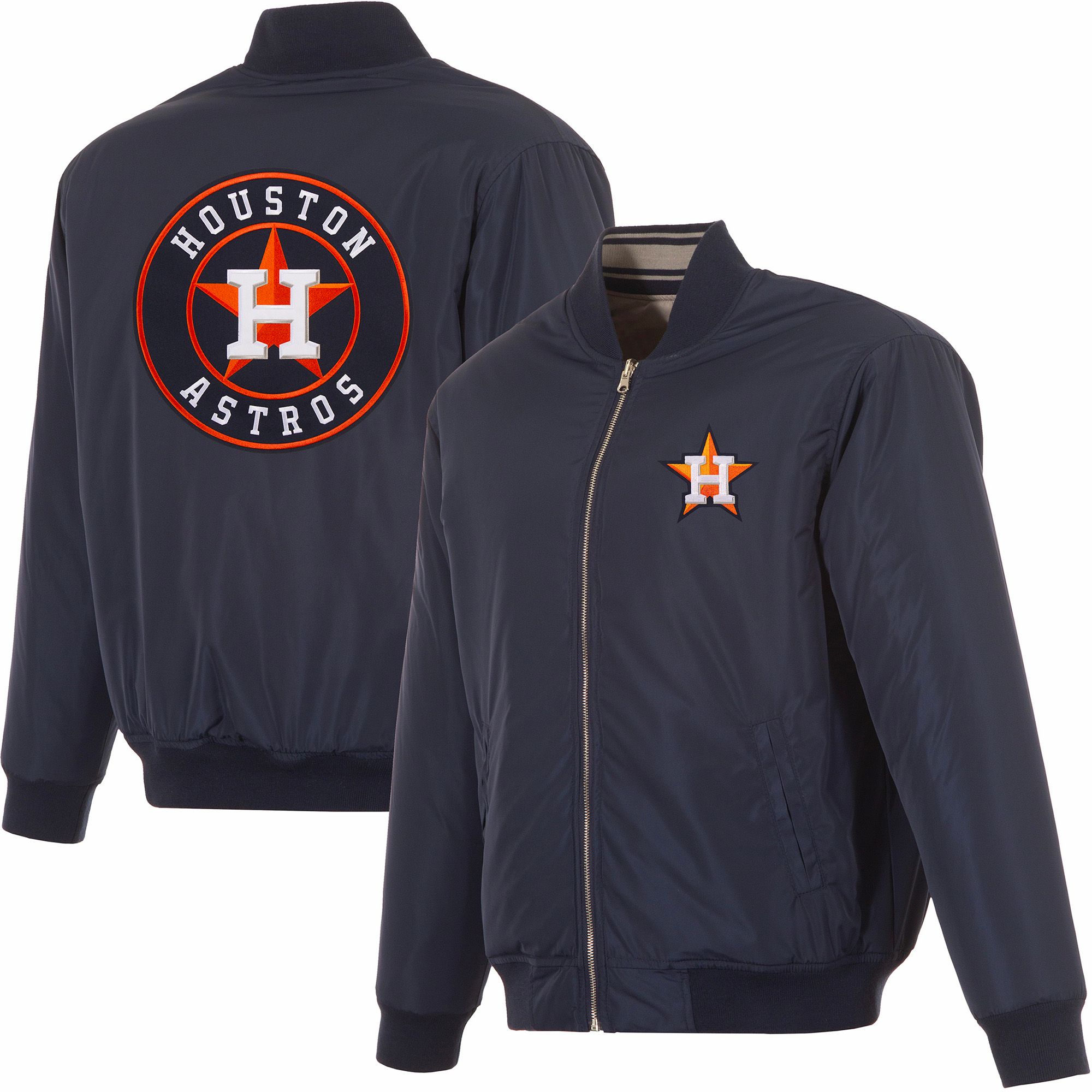 JH Design Men's Houston Astros Full-Zip Reversible Flight Navy Nylon Jacket