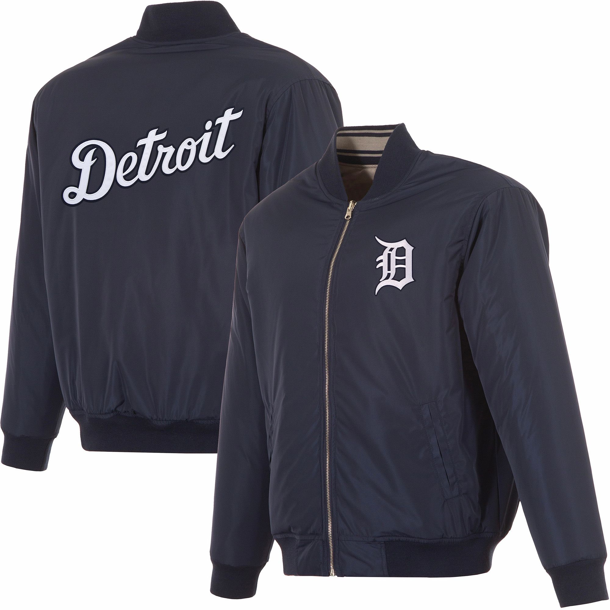 JH Design Men's Detroit Tigers Full-Zip Reversible Flight Navy Nylon Jacket