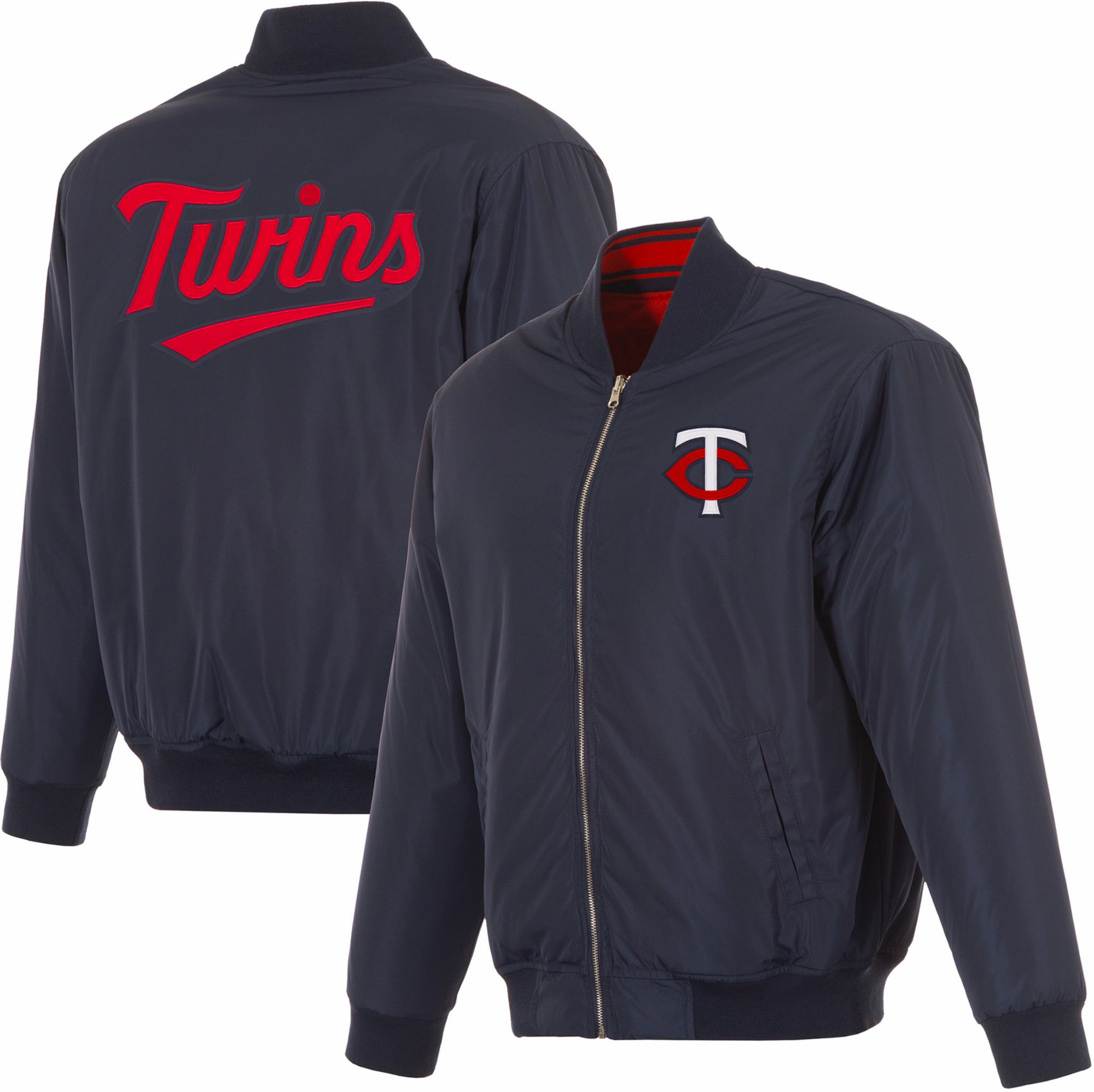 JH Design Men's Minnesota Twins Full-Zip Reversible Flight Navy Nylon Jacket