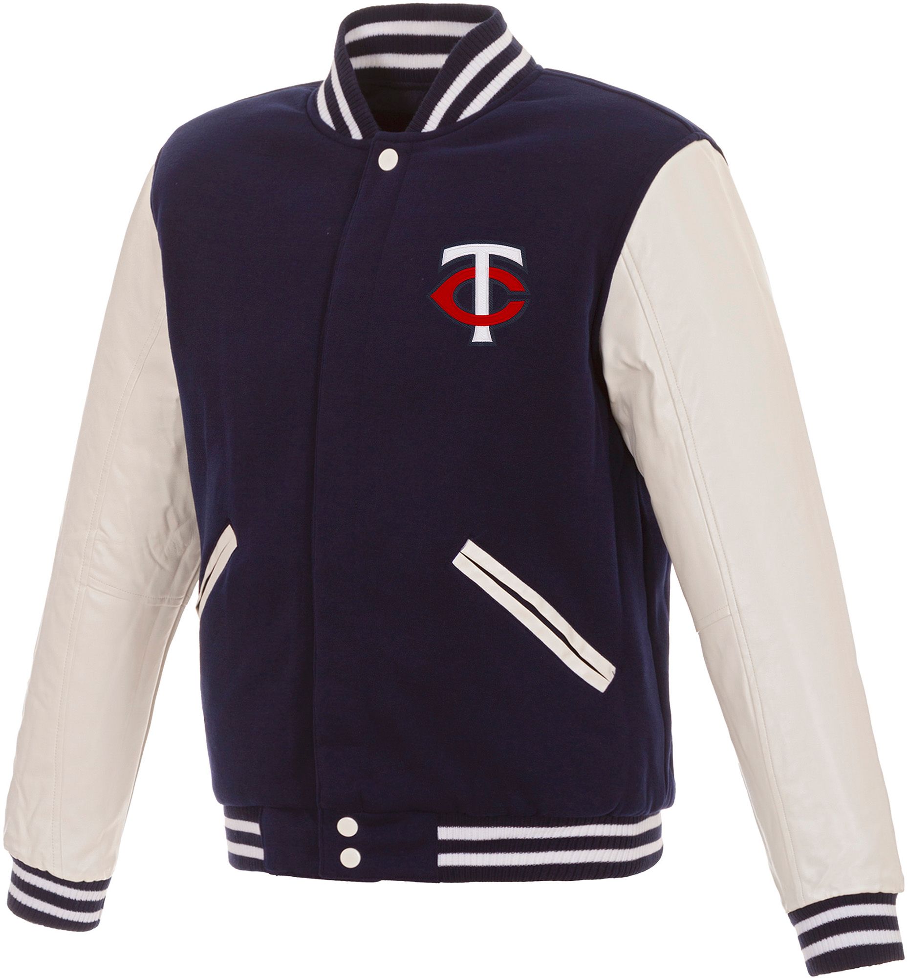 JH Design Men's Minnesota Twins Navy Reversible  Varsity Jacket