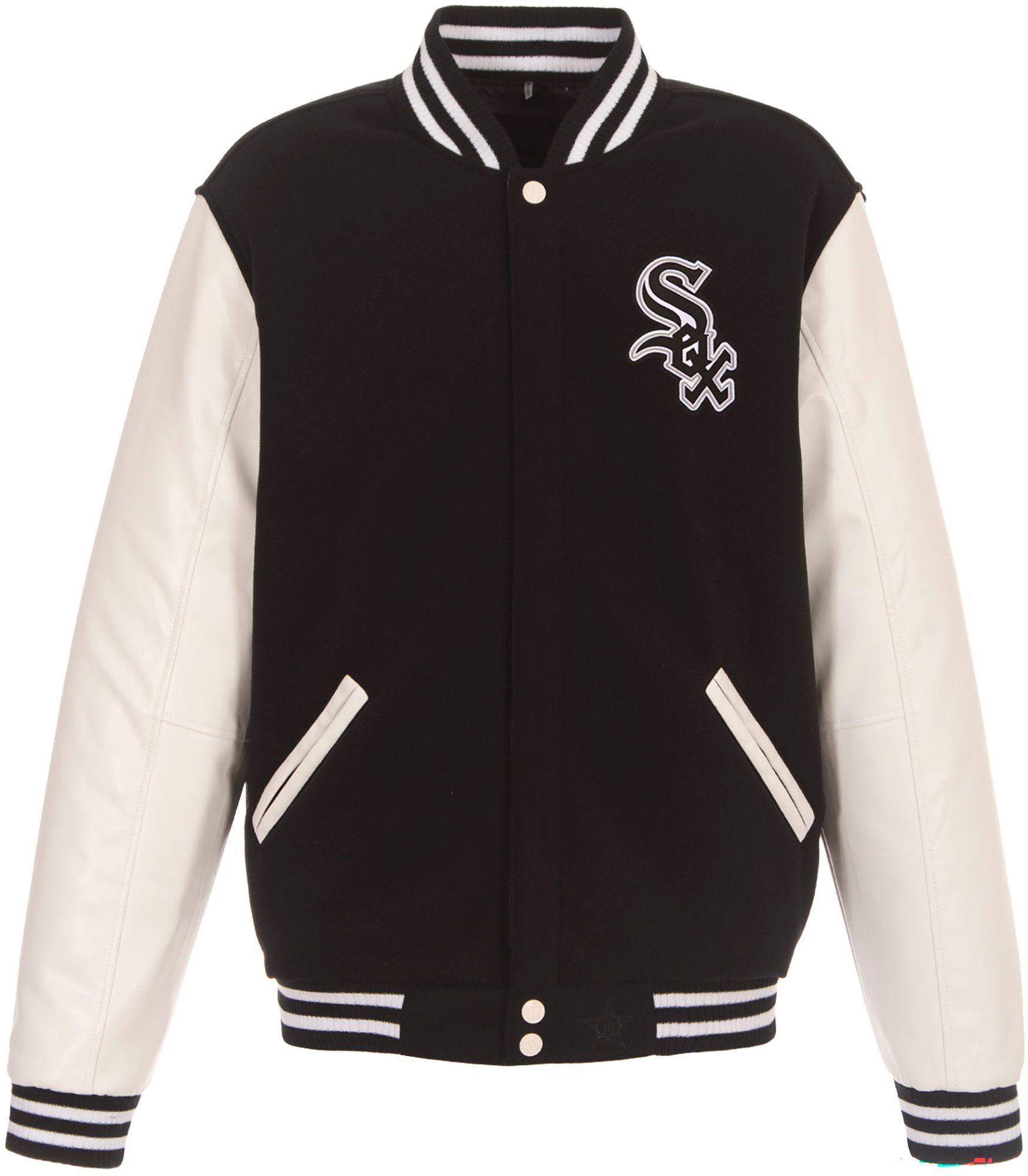 JH Design Men's Chicago White Sox Black Reversible  Varsity Jacket