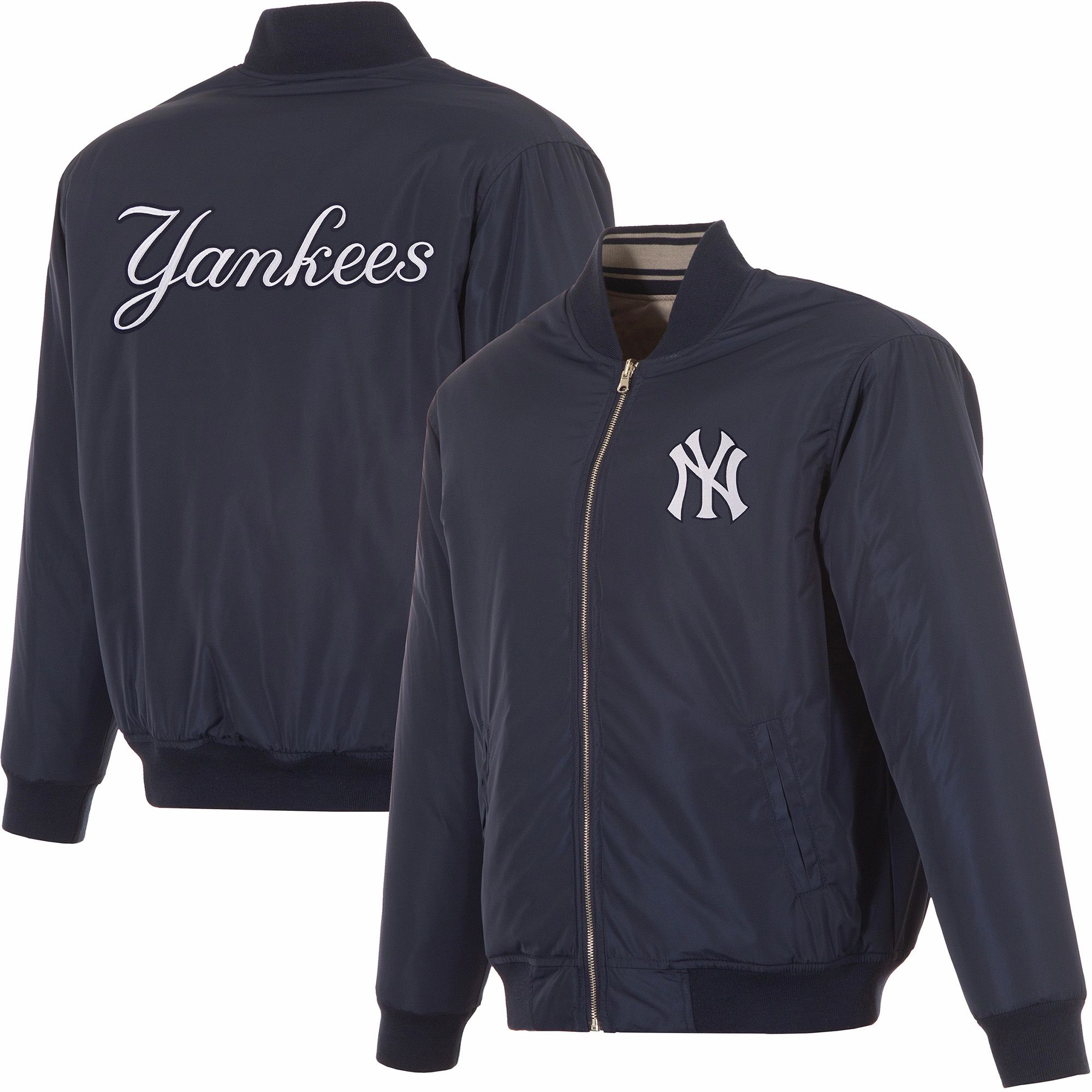 JH Design Men's New York Yankees Full-Zip Reversible Flight Navy Nylon Jacket