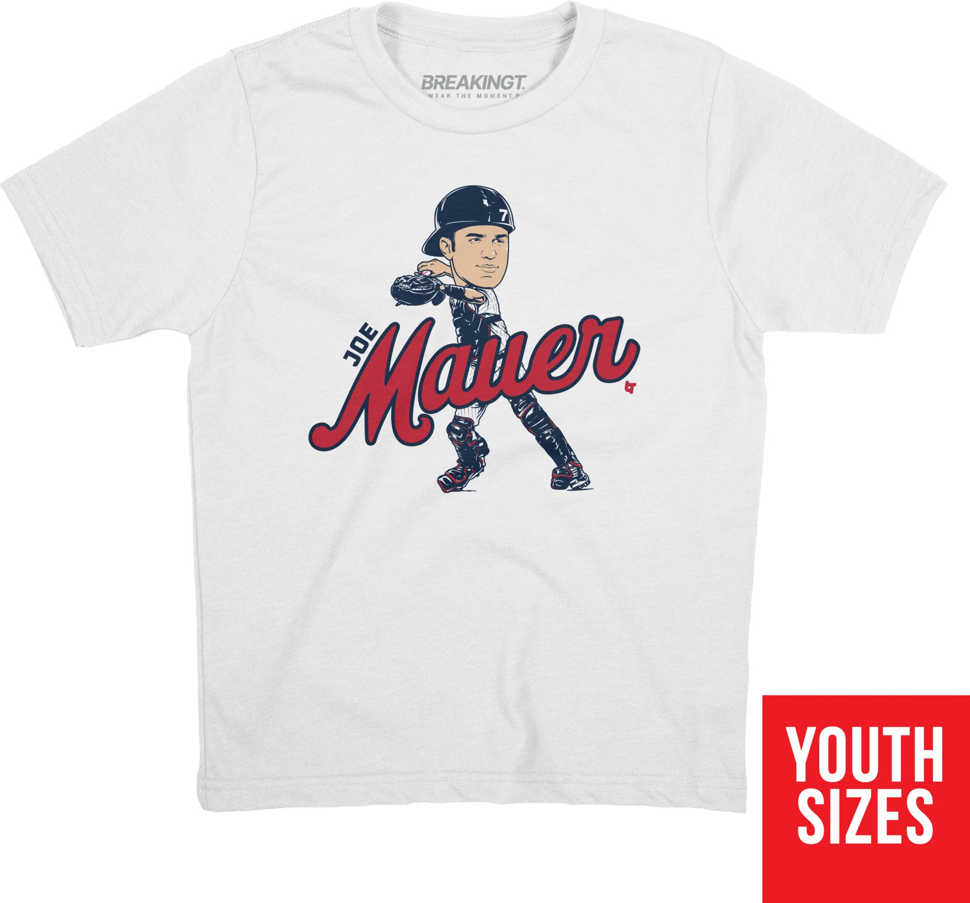 BreakingT Youth Minnesota Joe Mauer Caricature White T-Shirt