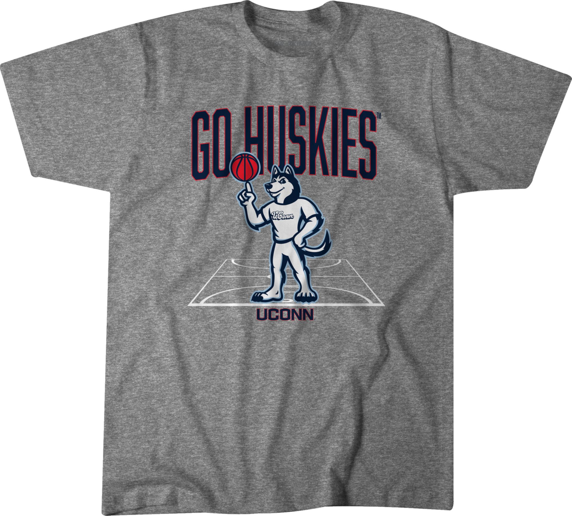 BreakingT Men's UConn Huskies Grey Mascot Court T-Shirt