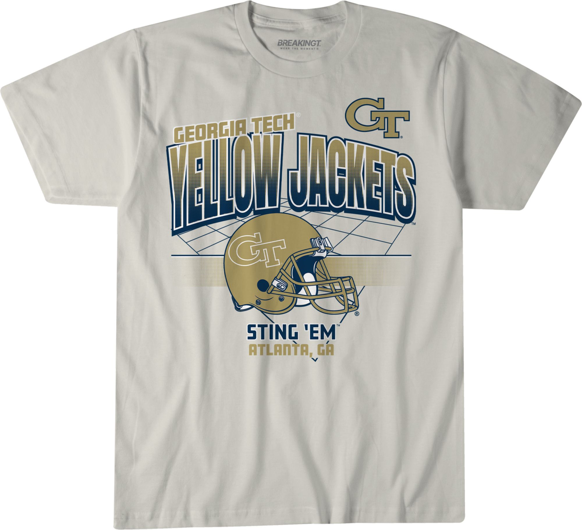 BreakingT Men's Georgia Tech Yellow Jackets White Helmet Grid T-Shirt