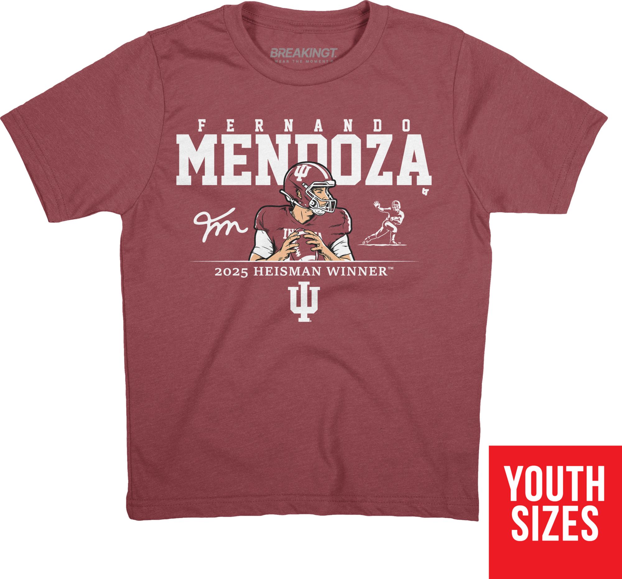 BreakingT Youth Indiana Hoosiers Fernando Mendoza #15 Red T-Shirt