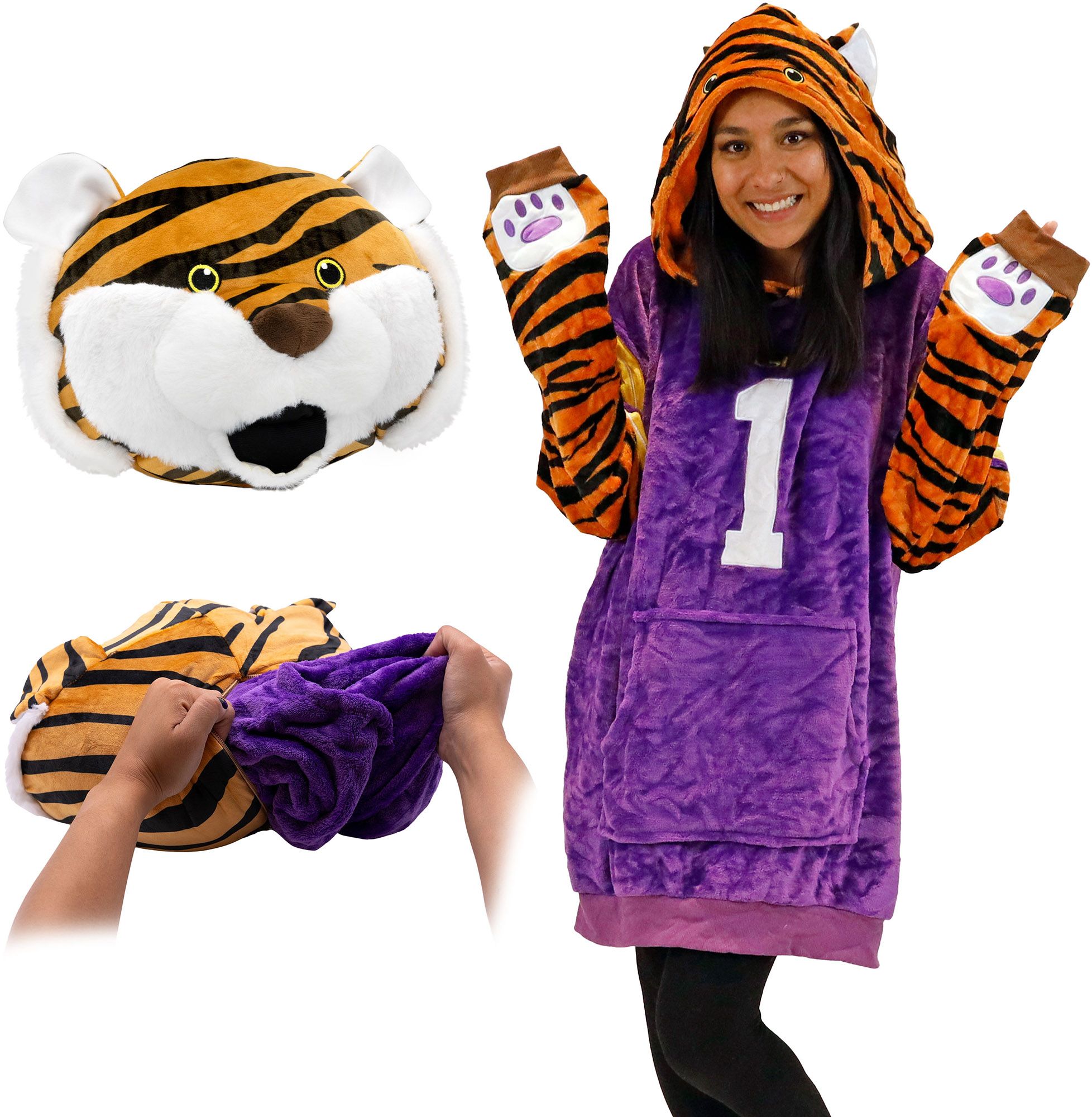 Orange Onions LSU Tigers Snugible 2-in-1 Blanket Hoodie and Pillow