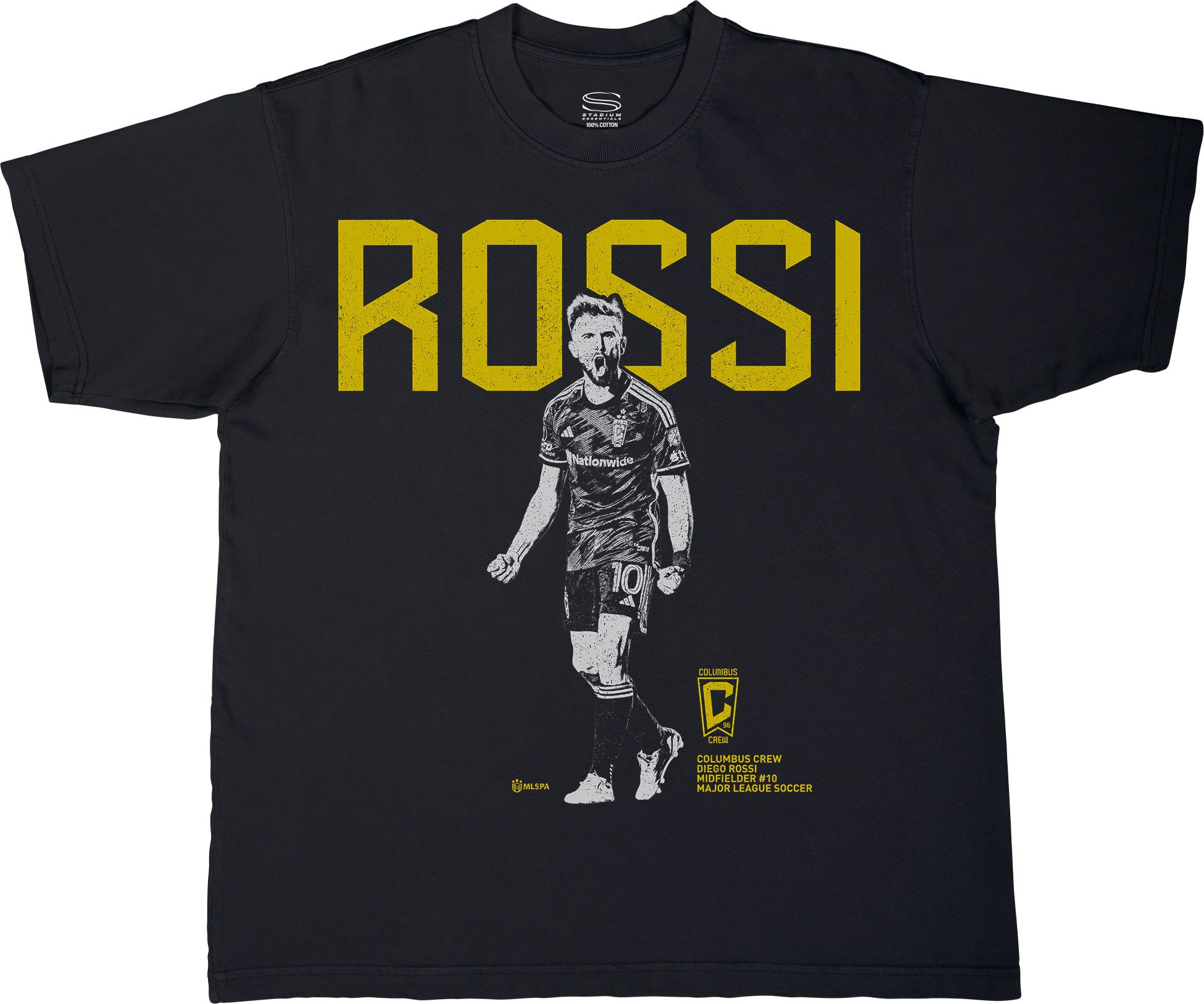 Stadium Essentials Adult Columbus Crew Diego Rossi #10 Black T-Shirt