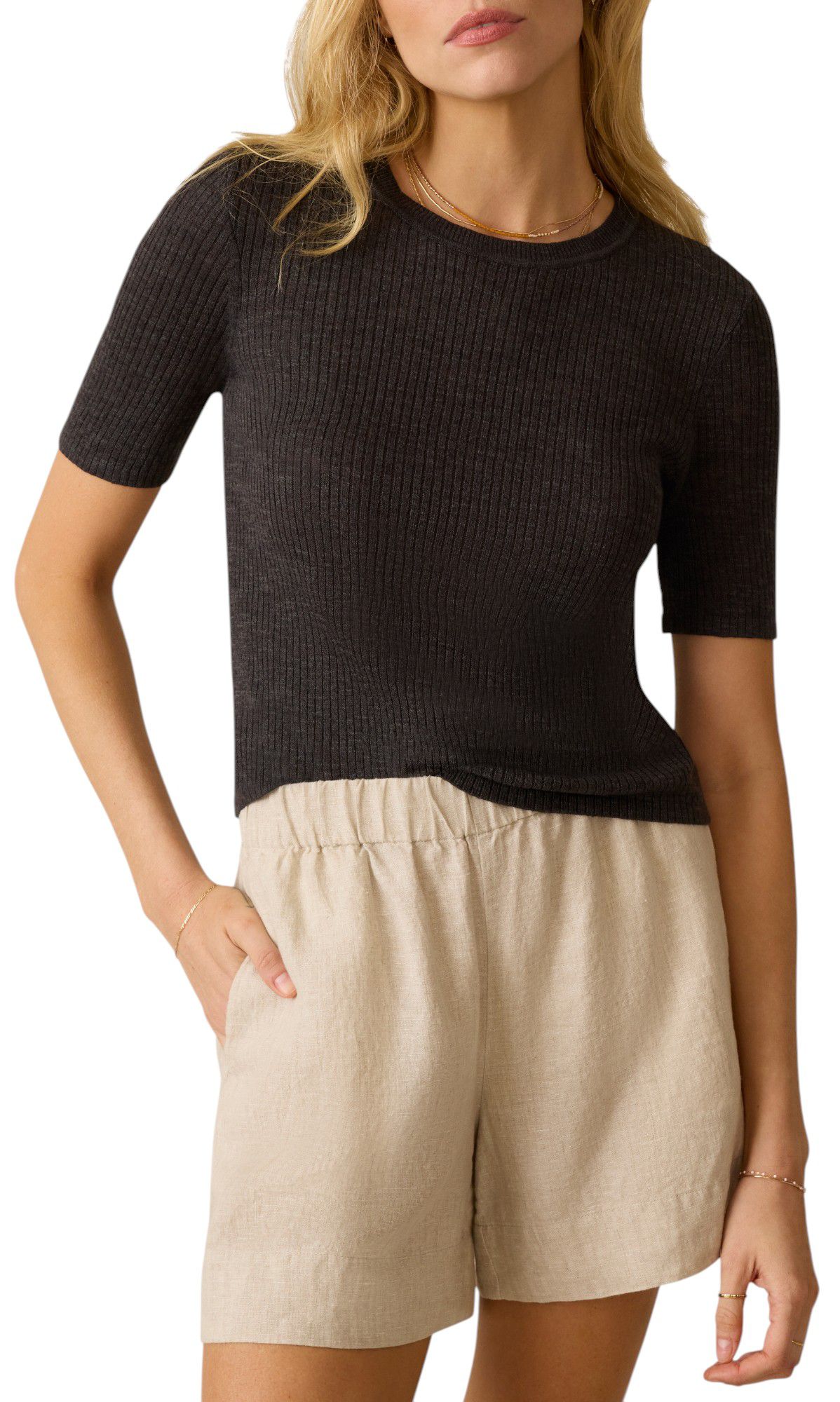 Faherty Women's Miramar Linen Mini Rib T-Shirt