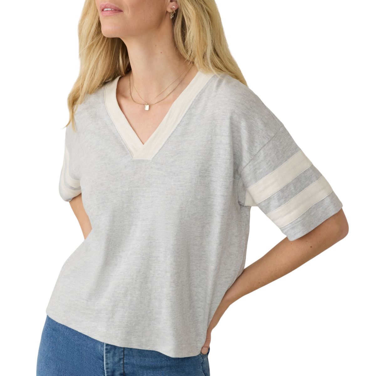 Faherty Women's Sunwashed Slub Varsity Short Sleeve T-Shirt