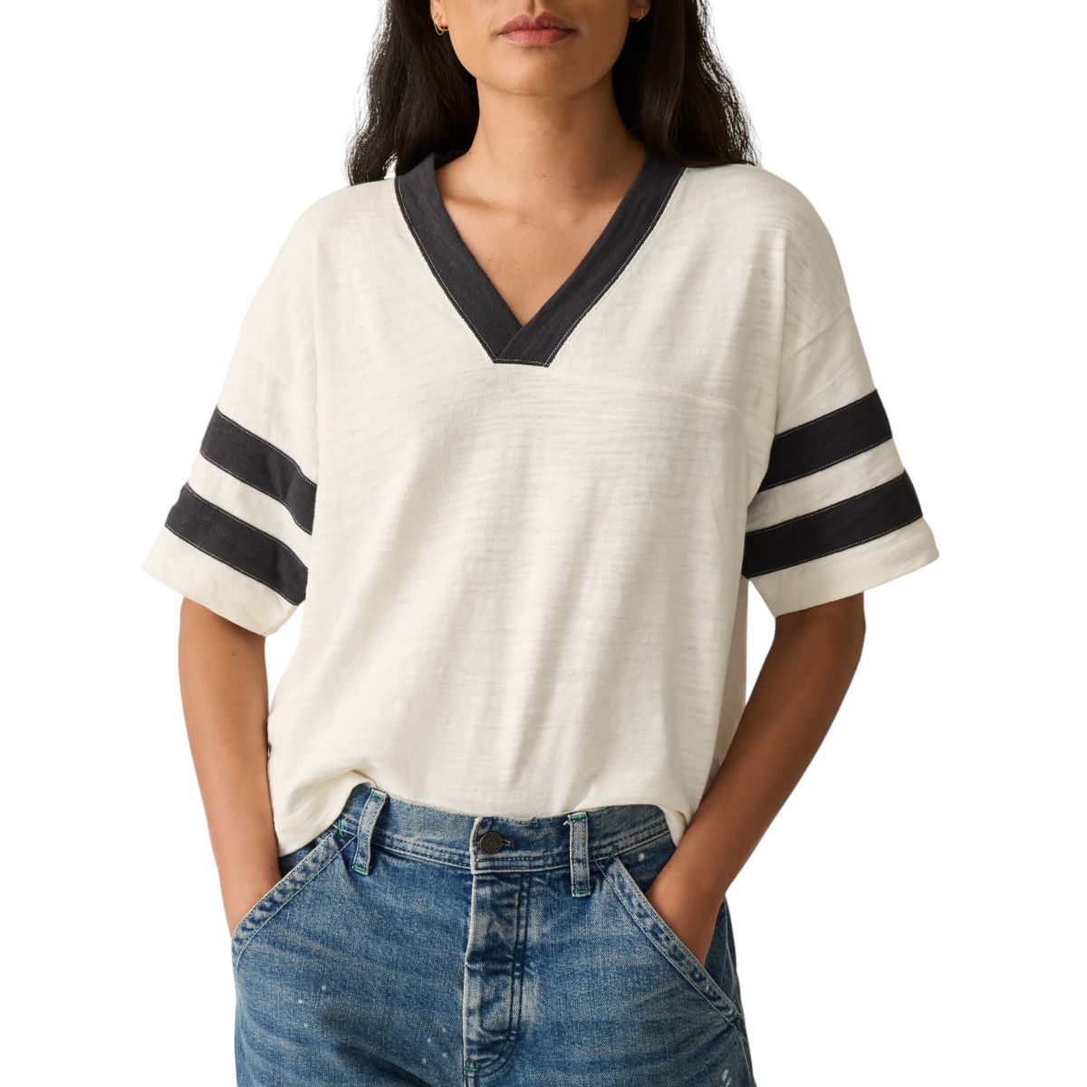 Faherty Women's Sunwashed Slub Varsity Short Sleeve T-Shirt