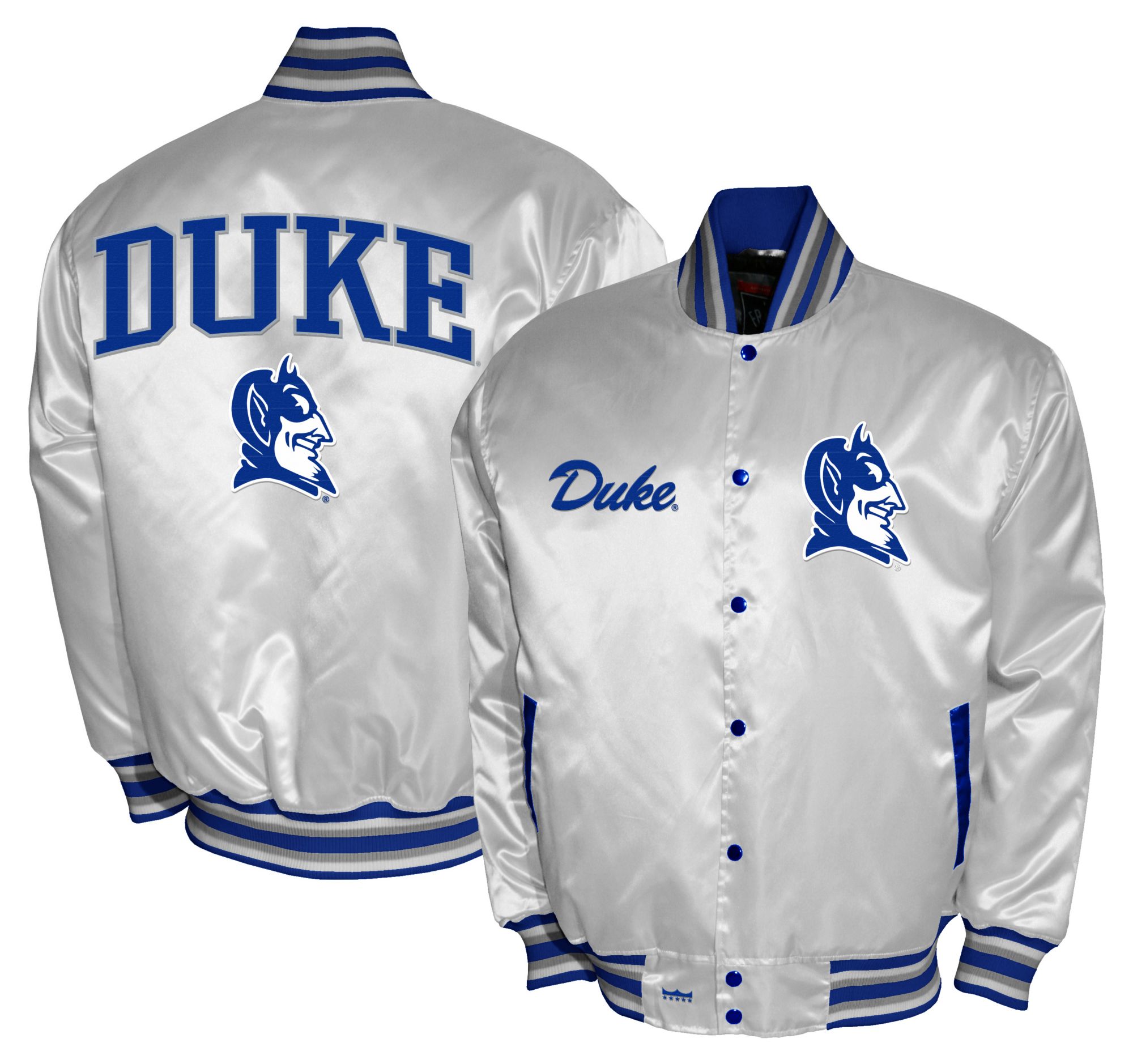 Franchise Club Men's Duke Blue Devils White Satin Jacket