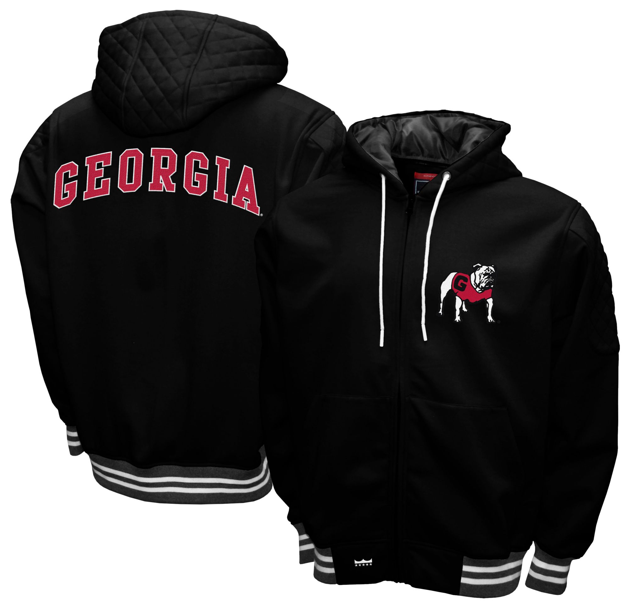 Franchise Club Men's Georgia Bulldogs Black Grind Zip-Up Hoodie