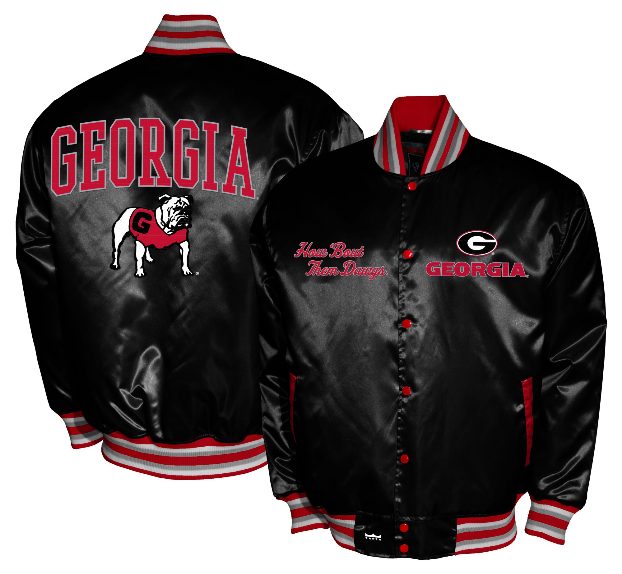 Franchise Club Men's Georgia Bulldogs Black Satin Jacket