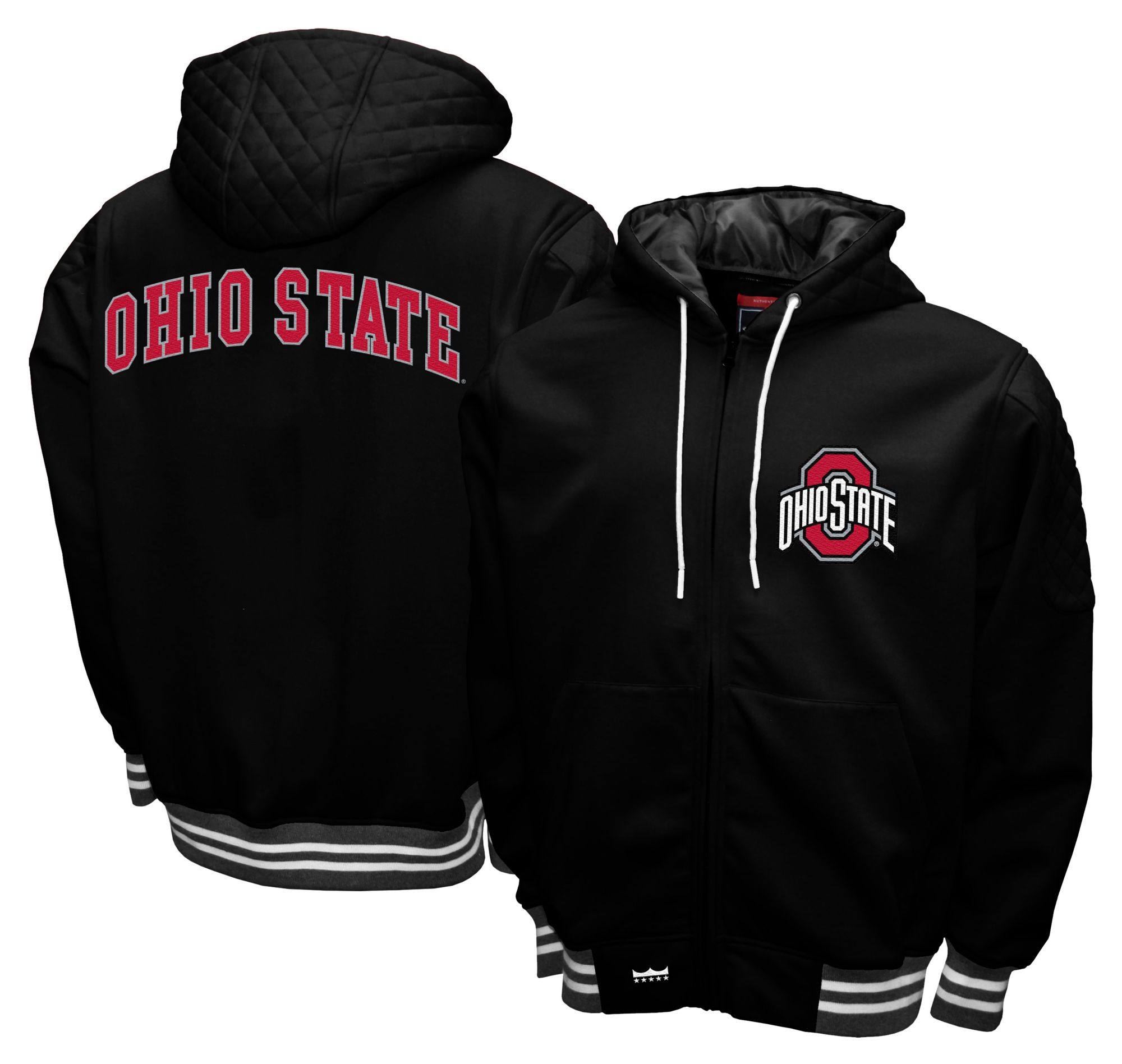 Franchise Club Men's Ohio State Buckeyes Black Grind Zip-Up Hoodie