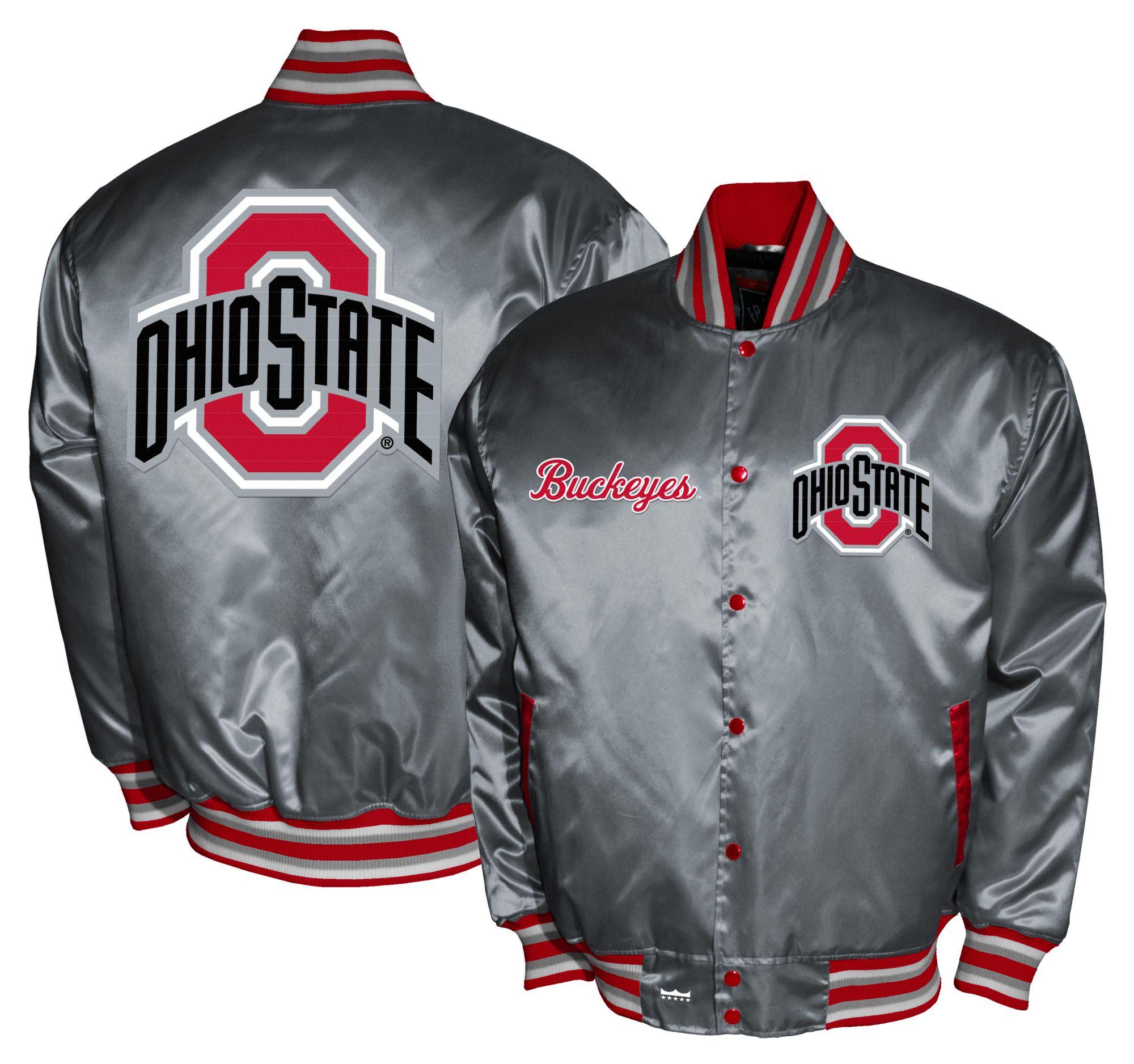 Franchise Club Men's Ohio State Buckeyes Grey Satin Jacket