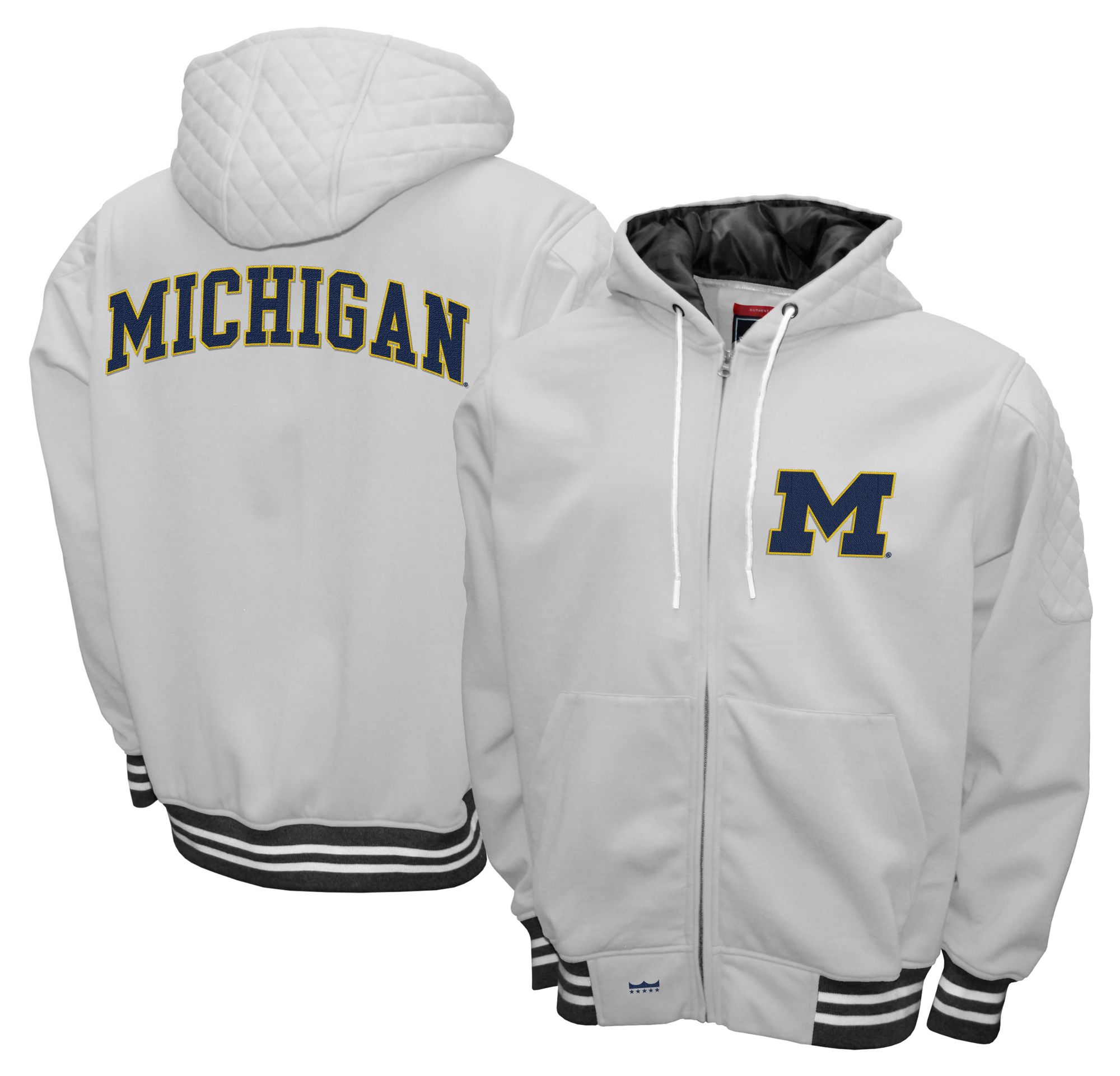 Franchise Club Men's Michigan Wolverines White Grind Zip-Up Hoodie