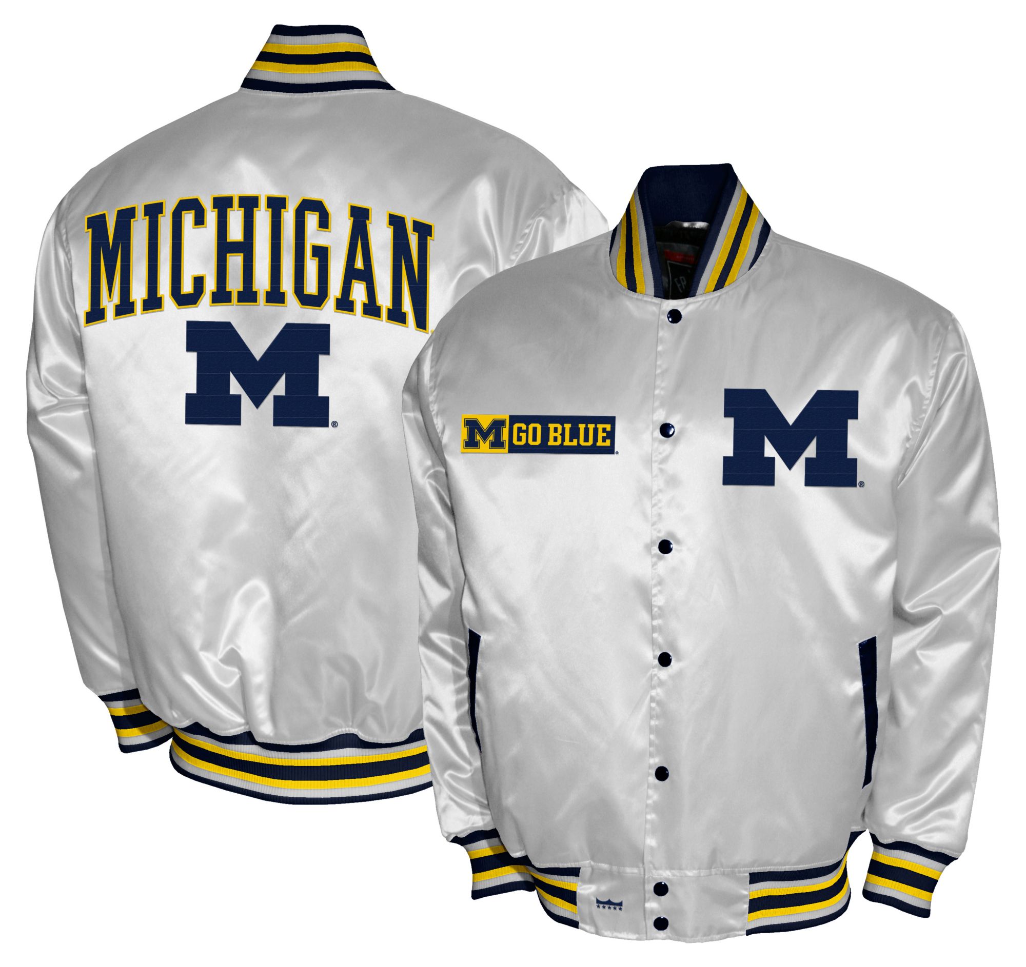 Franchise Club Men's Michigan Wolverines White Satin Jacket