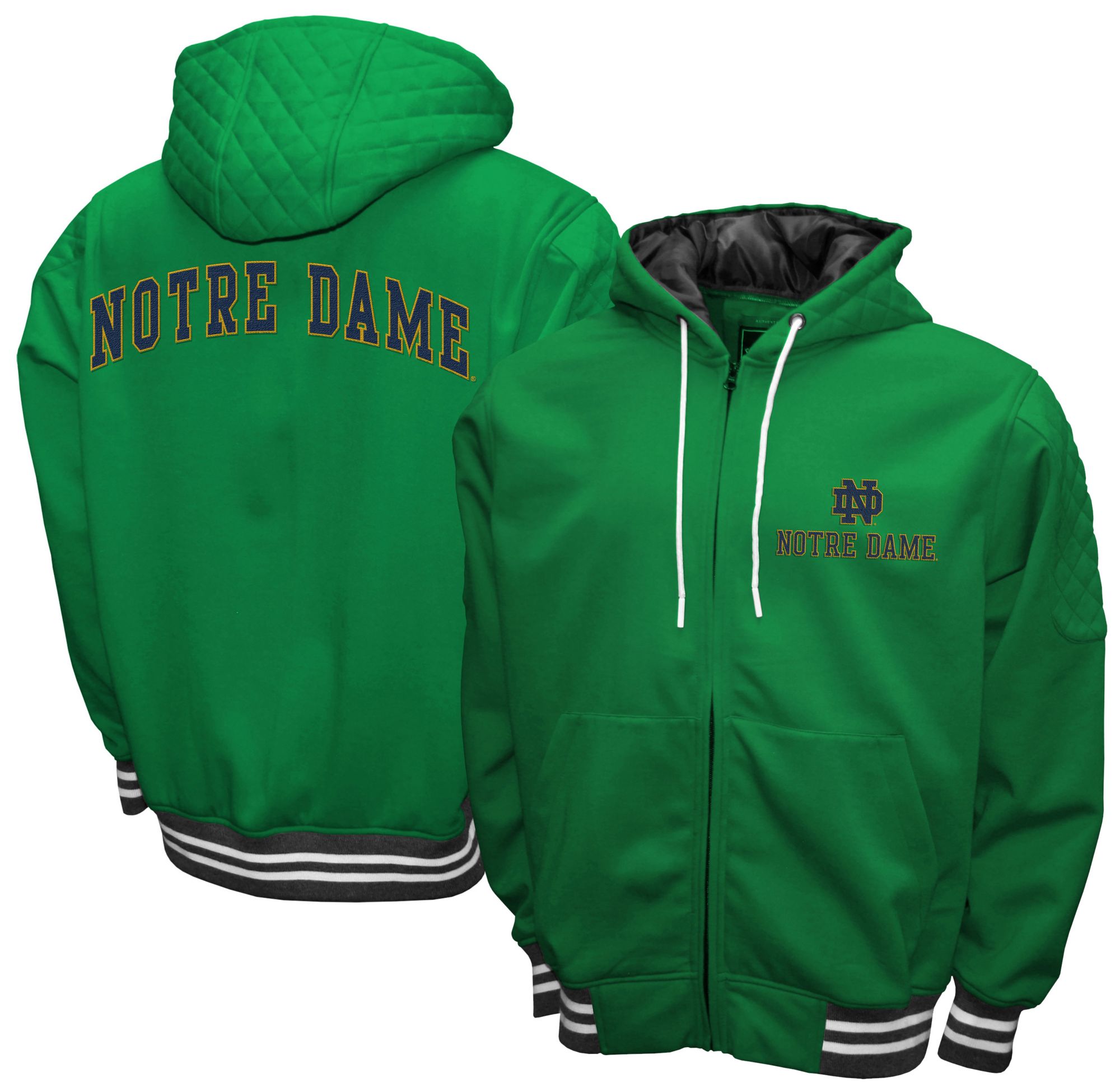 Franchise Club Men's Notre Dame Fighting Irish Green Grind Zip-Up Hoodie