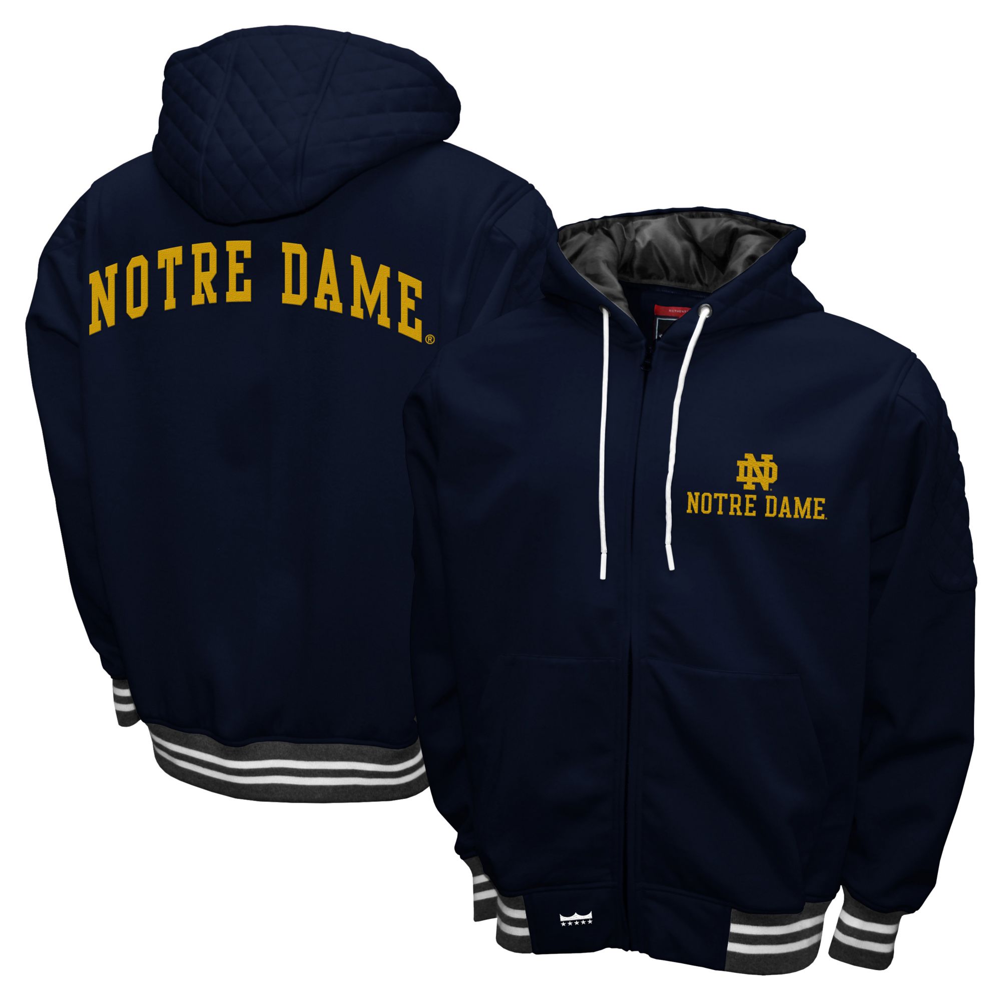 Franchise Club Men's Notre Dame Fighting Irish Navy Grind Zip-Up Hoodie