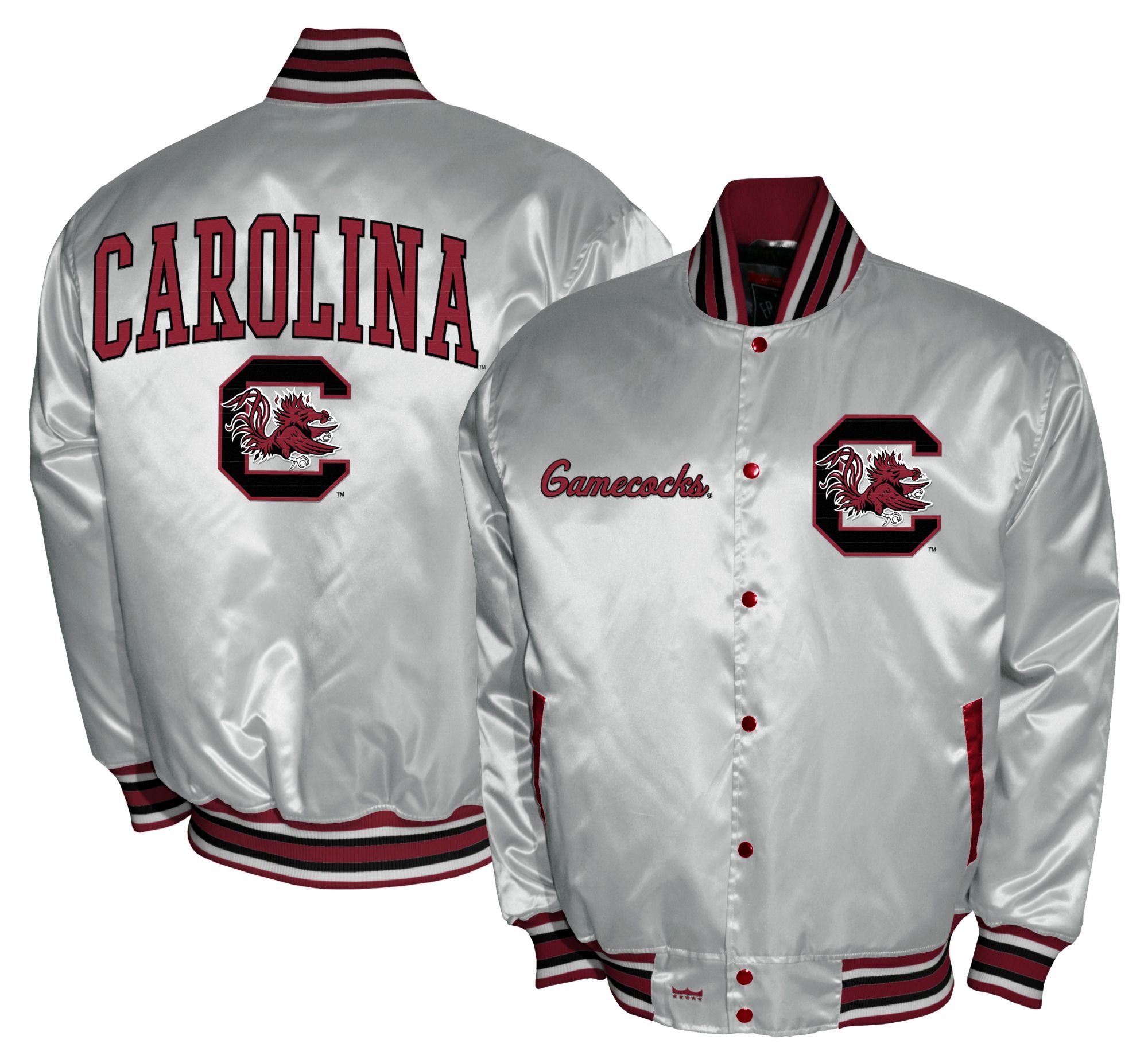 Franchise Club Men's South Carolina Gamecocks White Satin Jacket