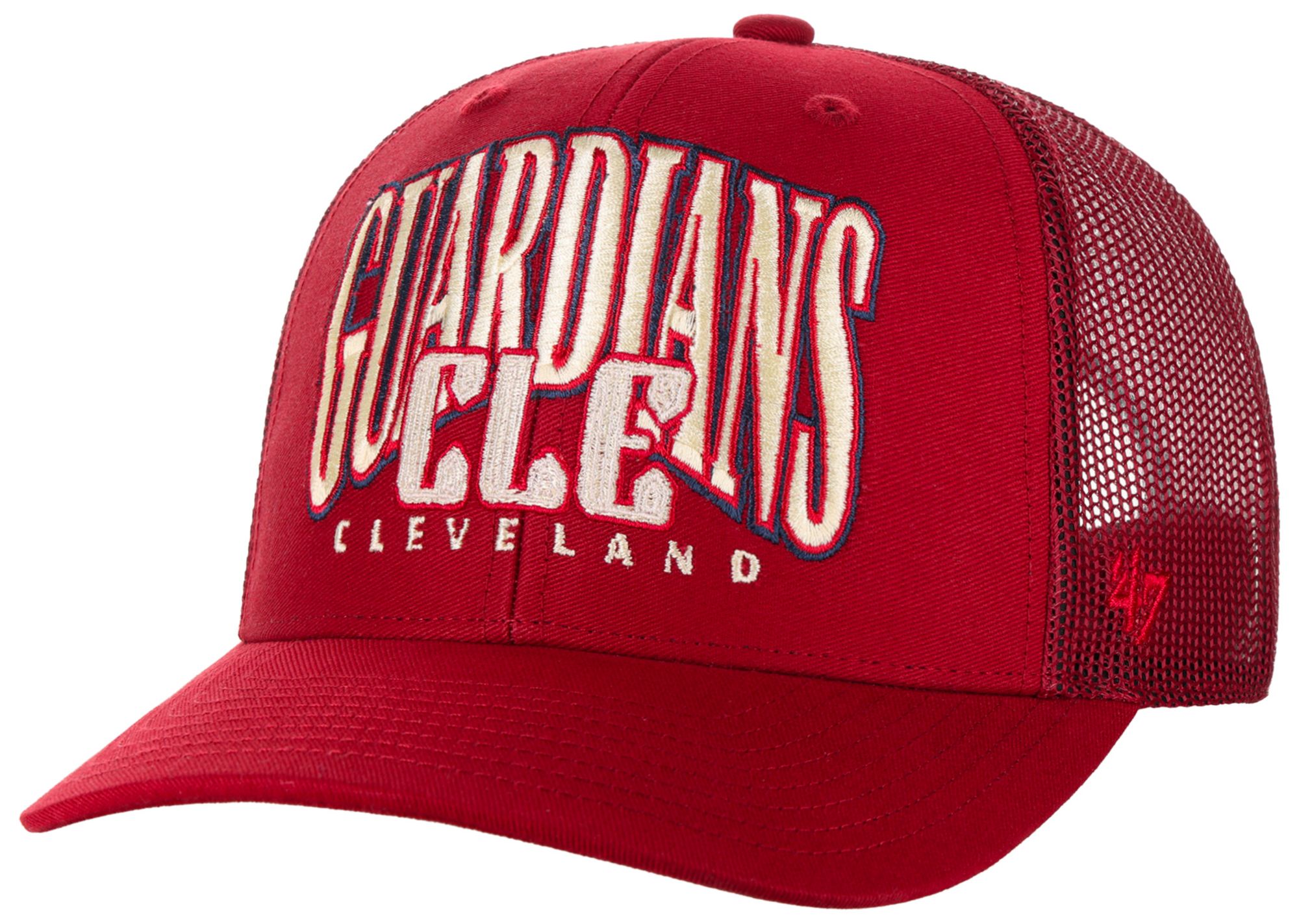 '47 Adult Cleveland Guardians Red Drawbridge Trucker Adjustable Hat