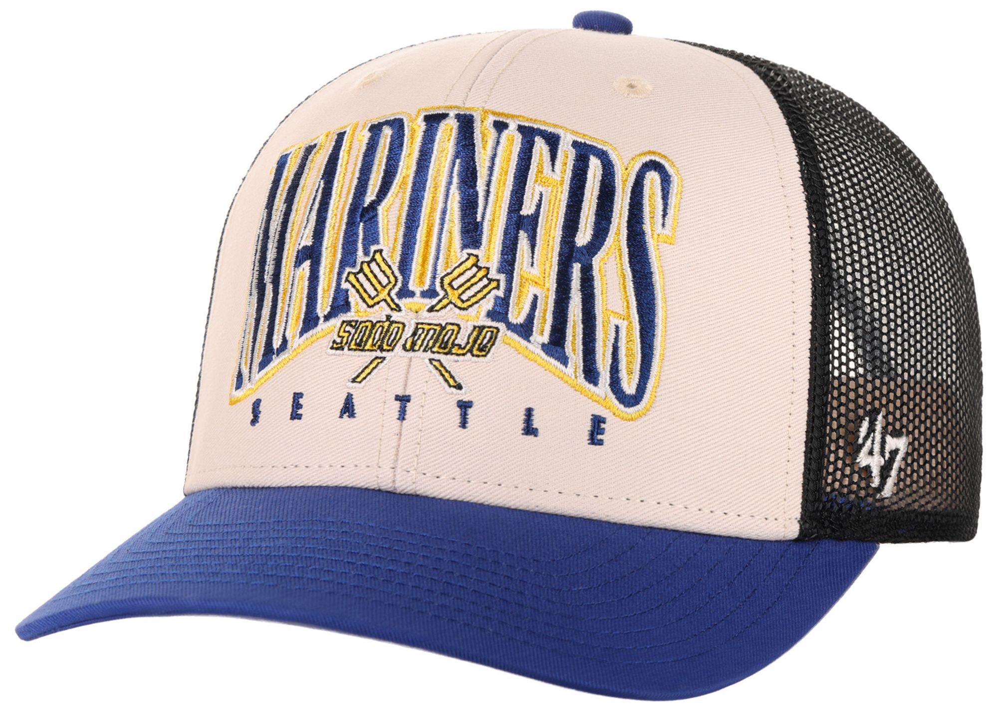 '47 Adult Seattle Mariners Black Drawbridge Trucker Adjustable Hat