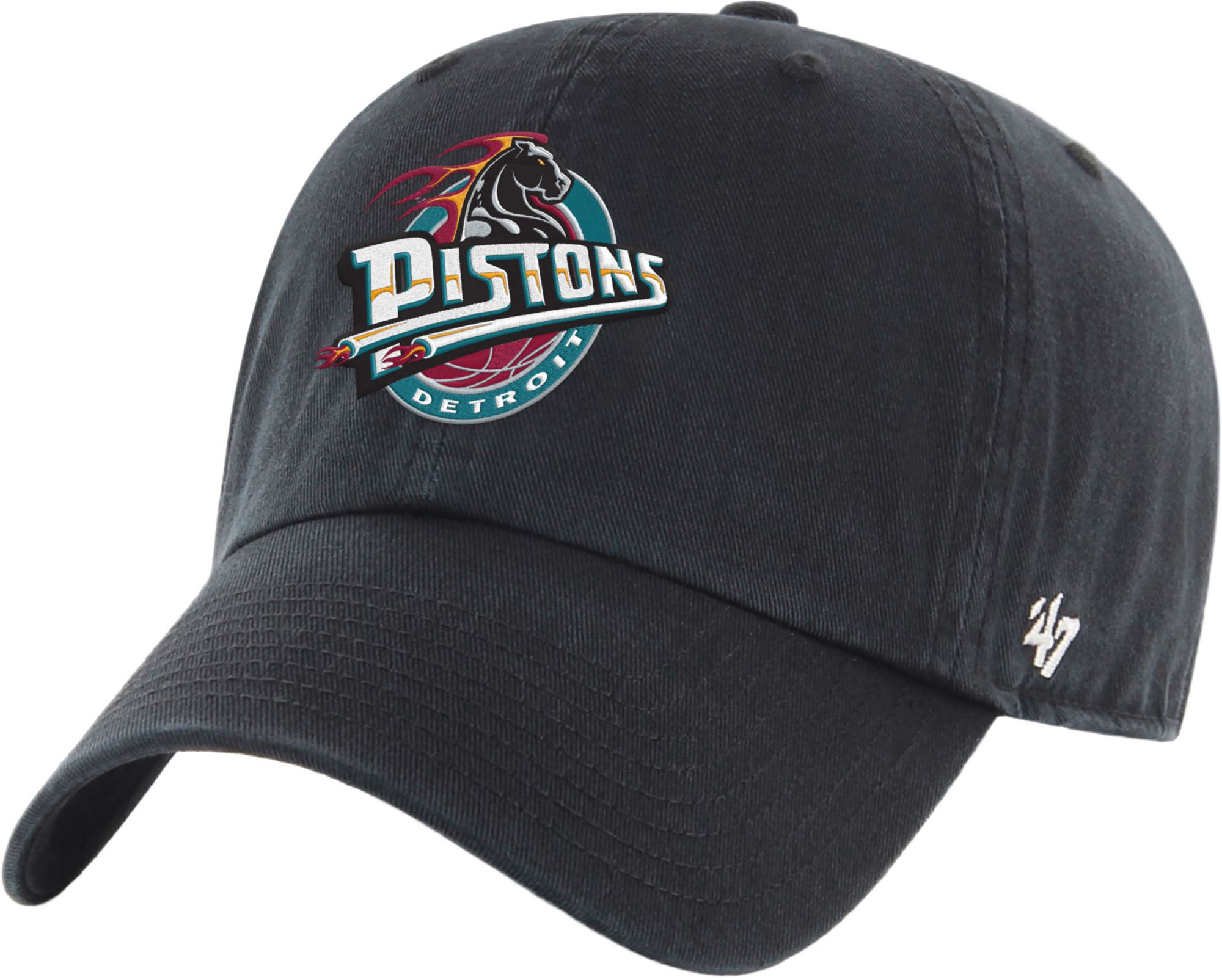 '47 Adult Detroit Pistons Black Hardwood Classics Clean Up Adjustable Hat