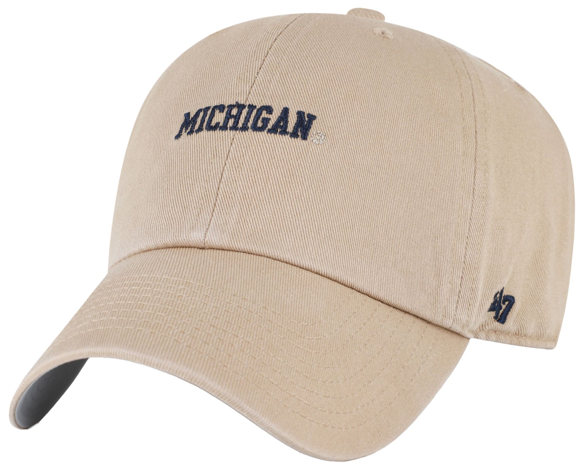 '47 Adult Michigan Wolverines Khaki Baserunner Script Clean Up Adjustable Hat