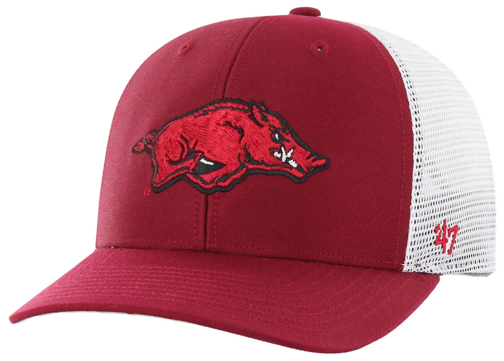 '47 Adult Arkansas Razorbacks Dark Red Logo Adjustable Trucker Hat