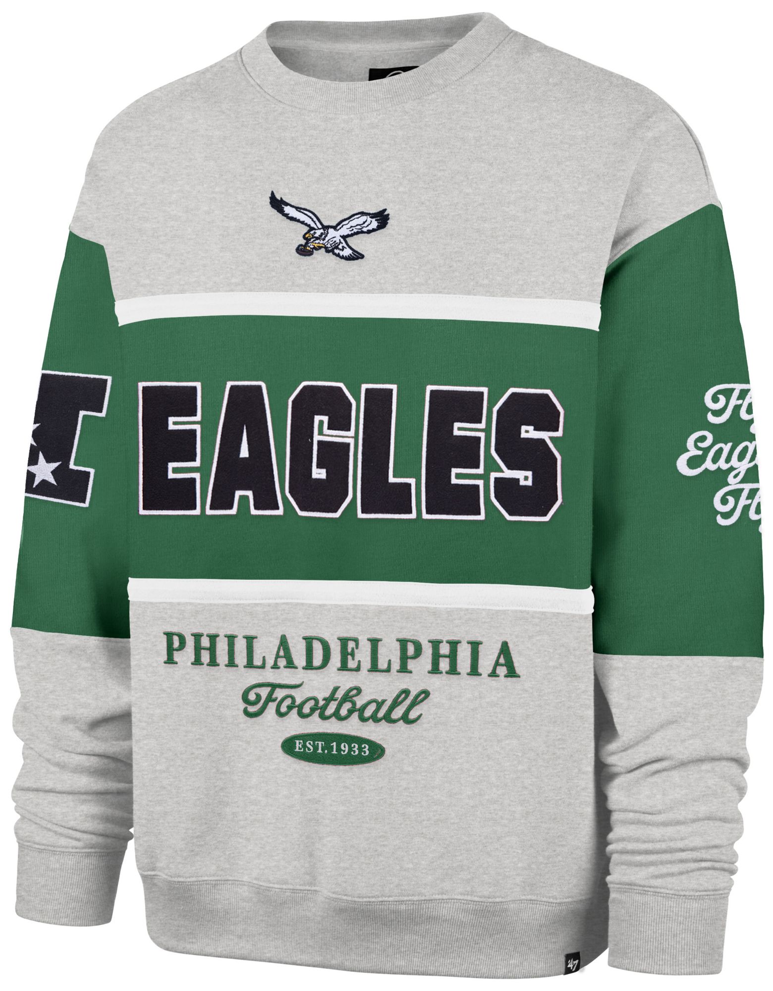 '47 Men's Philadelphia Eagles Green Blockfield Crewneck Sweatshirt