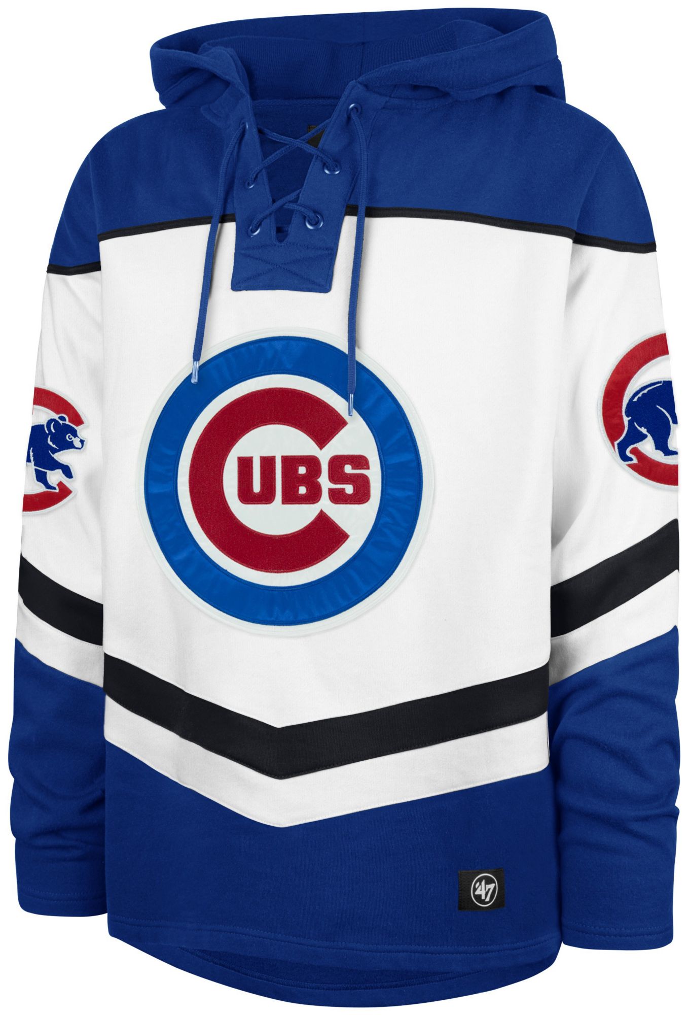 '47 Men's Chicago Cubs White Tri Satin Layup Lacer Hoodie