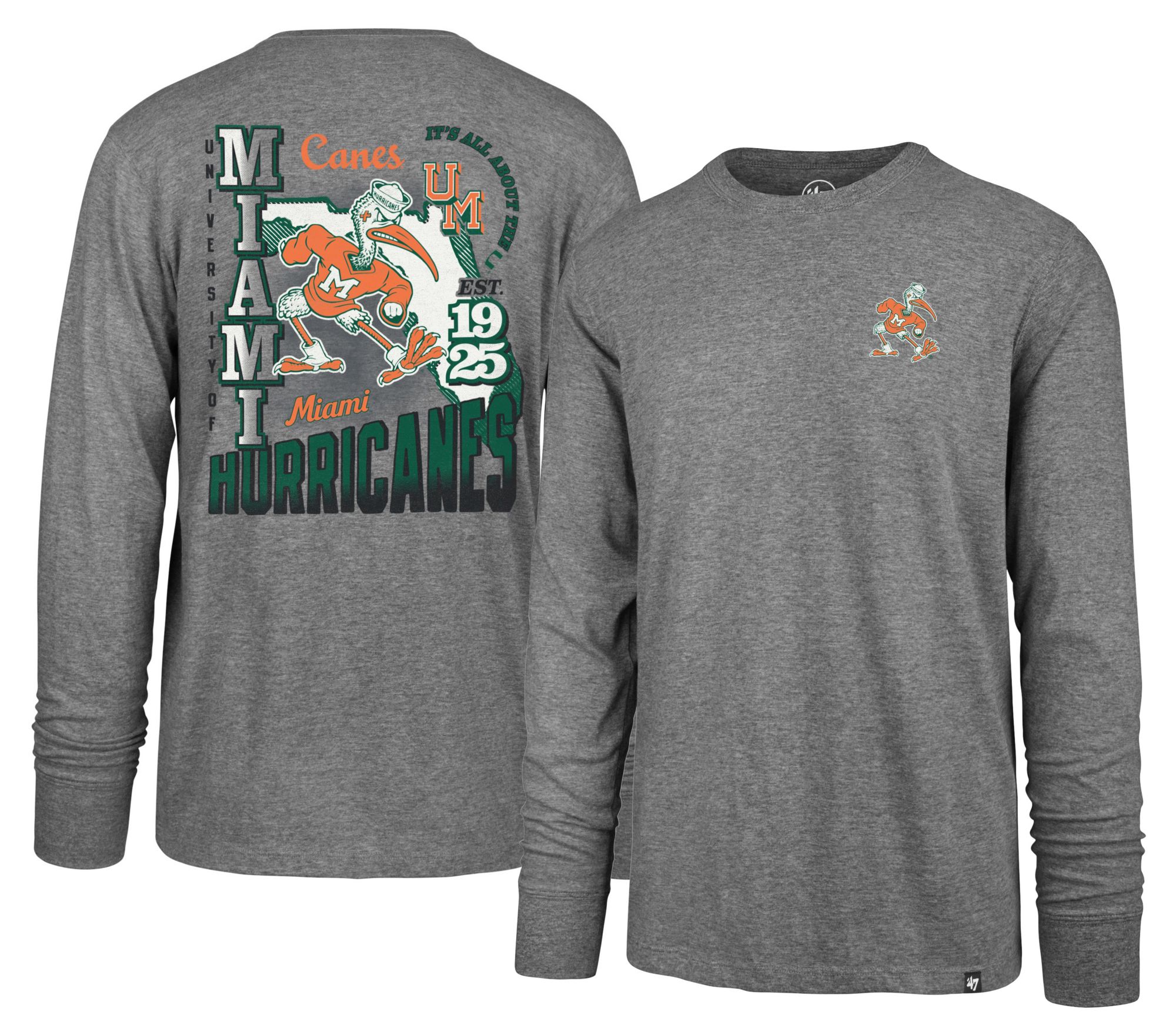 '47 Men's Miami Hurricanes Slate Grey Signing Day Long Sleeve Shirt, XXL, Gray