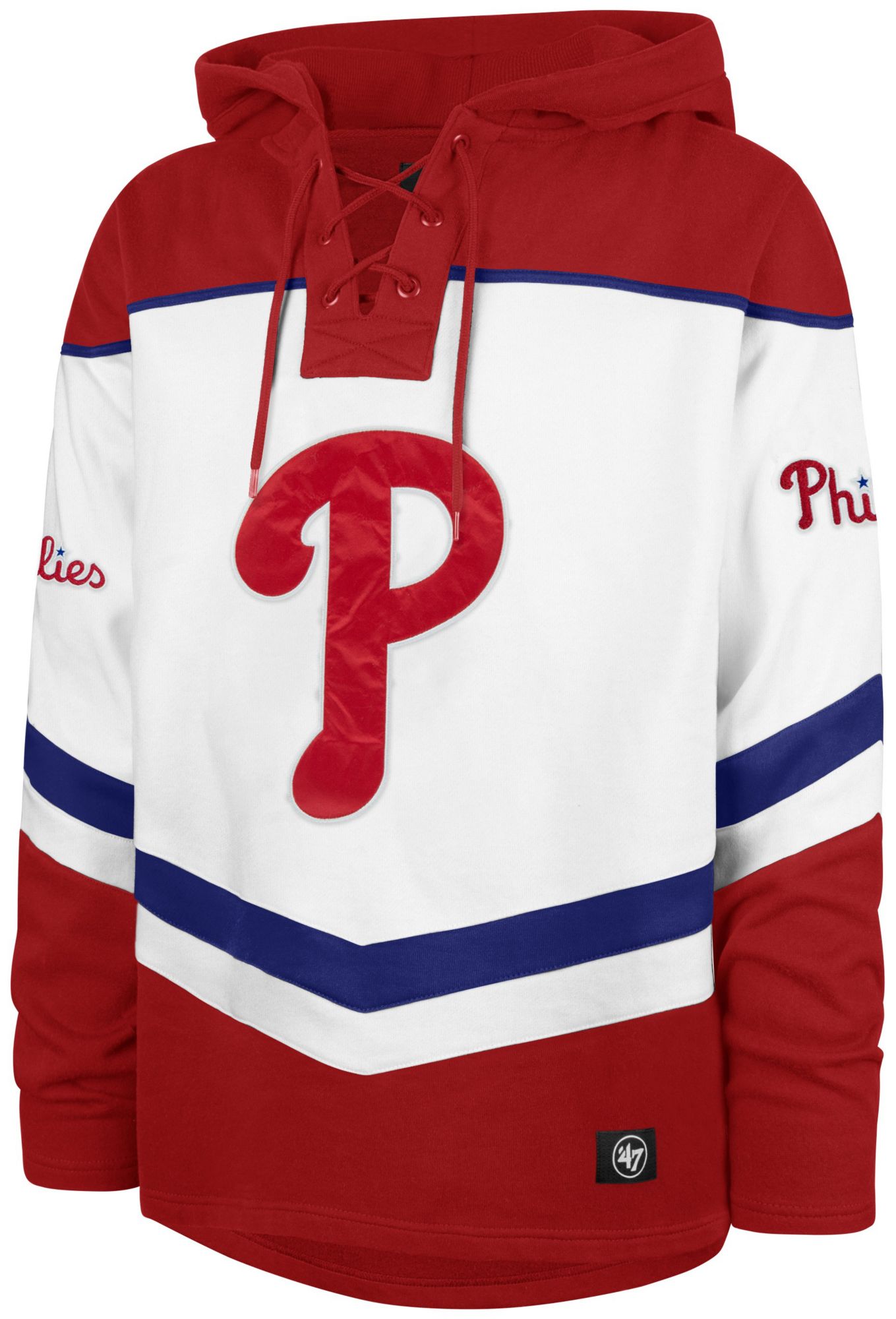 '47 Men's Philadelphia Phillies White Tri Satin Layup Lacer Hoodie