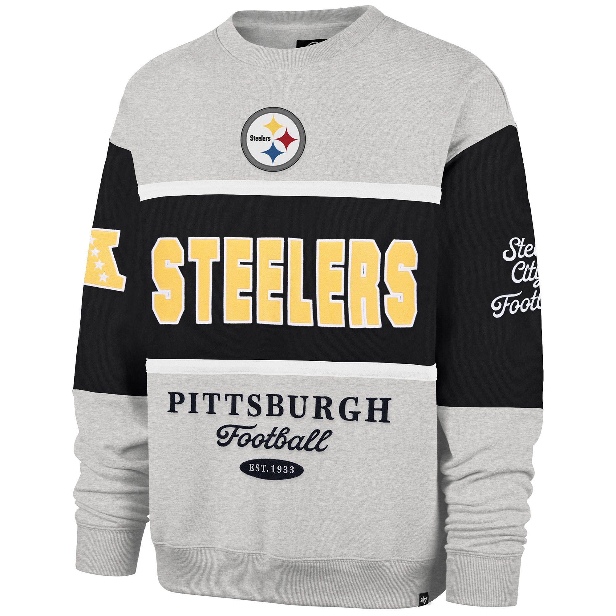 '47 Men's Pittsburgh Steelers Black Blockfield Crewneck