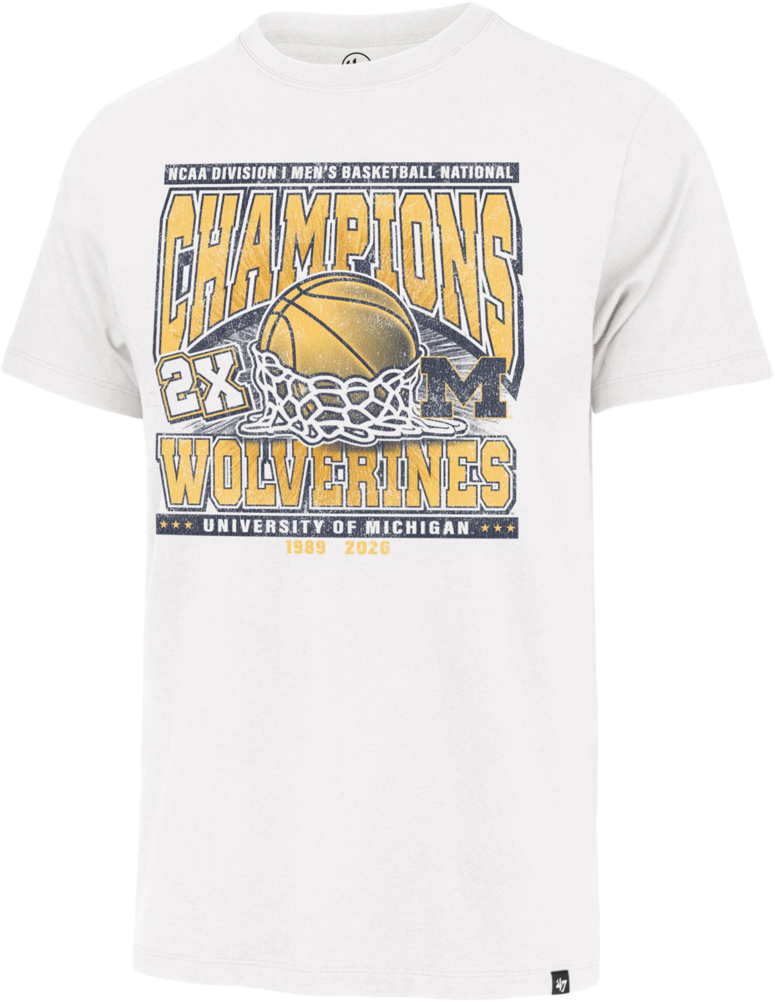 47 Adult 2026 Men's Basketball National Champions Michigan Wolverines 2x Champs T-Shirt