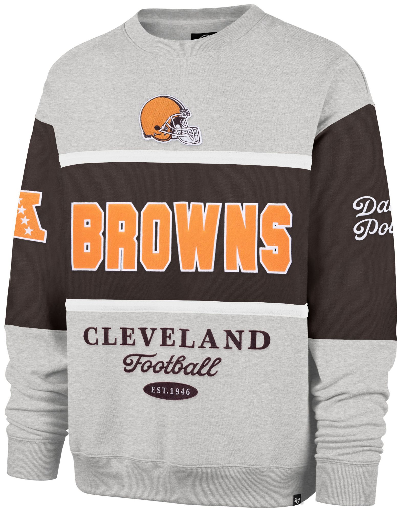 '47 Men's Cleveland Browns Brown Blockfield Crewneck Sweatshirt