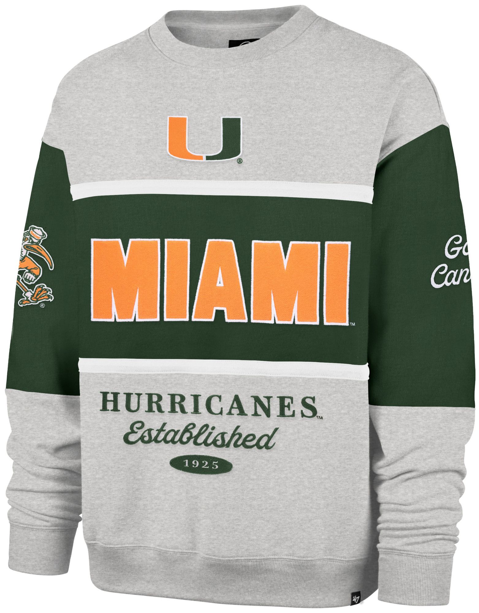 '47 Men's Miami Hurricanes Elm Green Maximalist Crewneck Sweatshirt